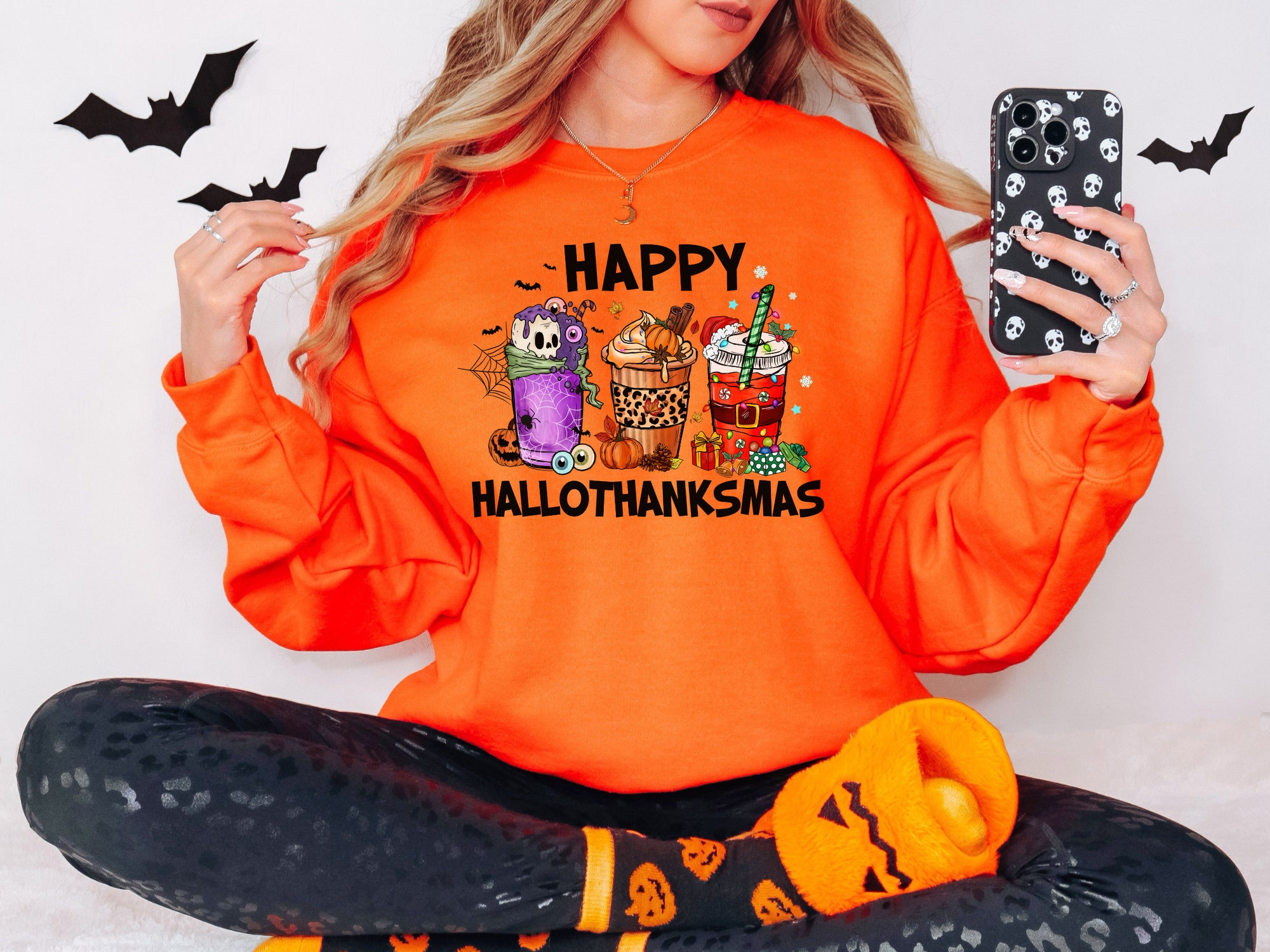 Happy Hallothanksmas Sweatshirt - Festive Holiday Season Style Christmas Tee image 5