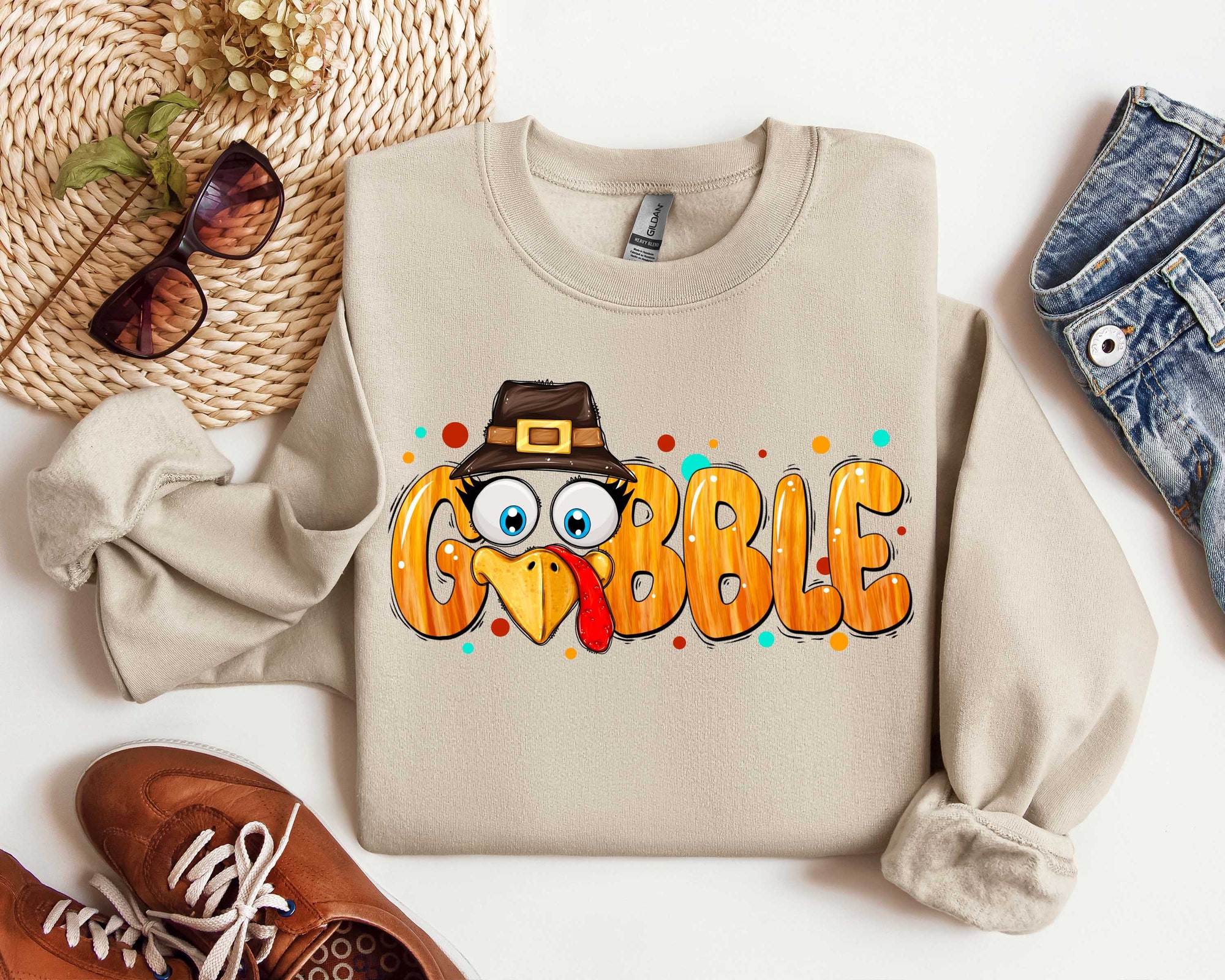 Thanksgiving Gobble Sweatshirt | Turkey Family Dinner Shirt image 1