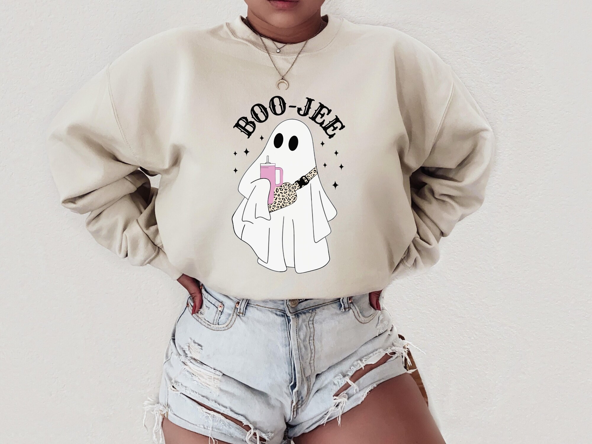 Halloween Ghost Sweatshirt - Boo Jee Hoodie Spooky Season Sweater image 0