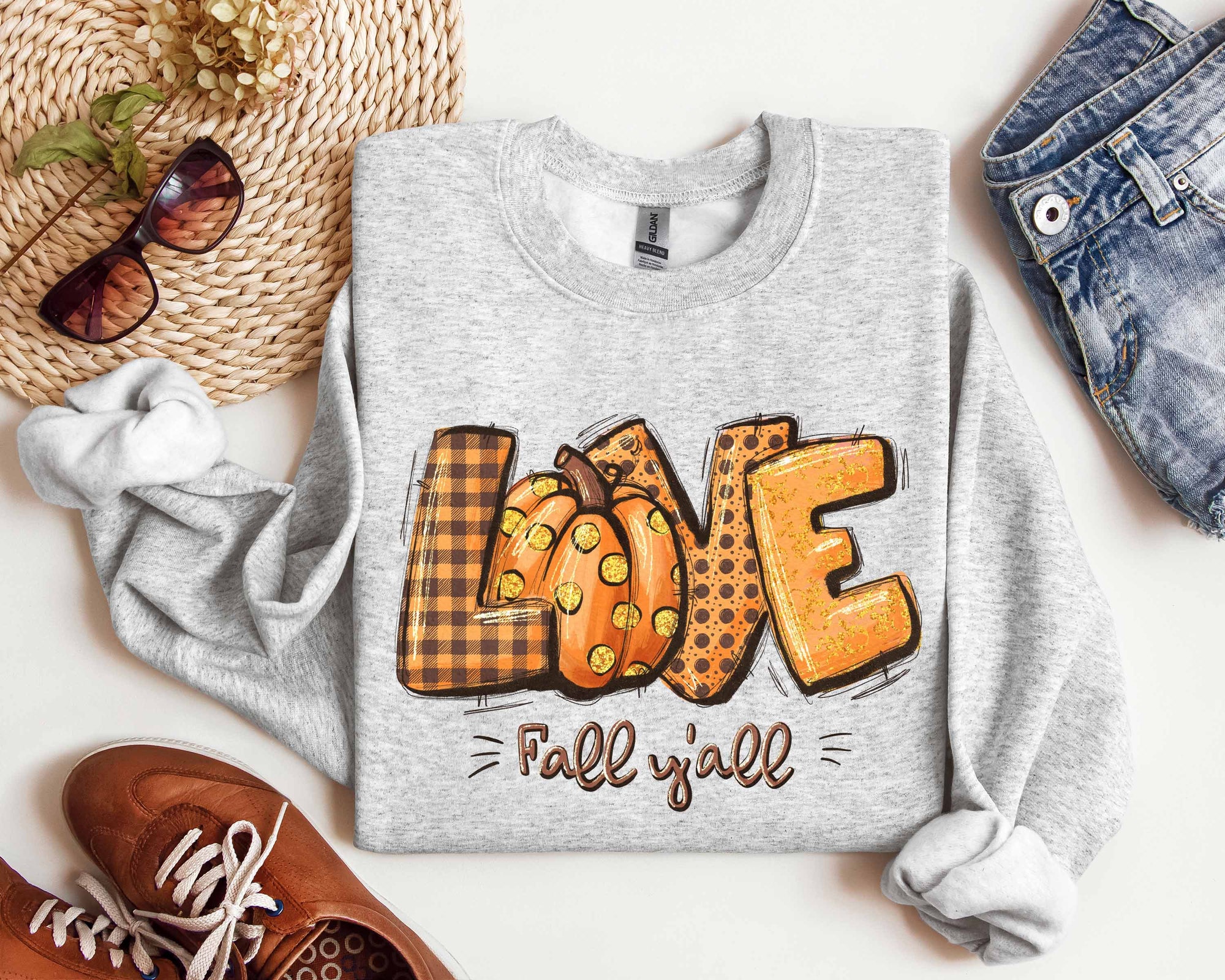 Love Fall Y'All Sweatshirt Halloween Shirt Hello Pumpkin Fall Vibes Family Thanksgiving Tee image 1