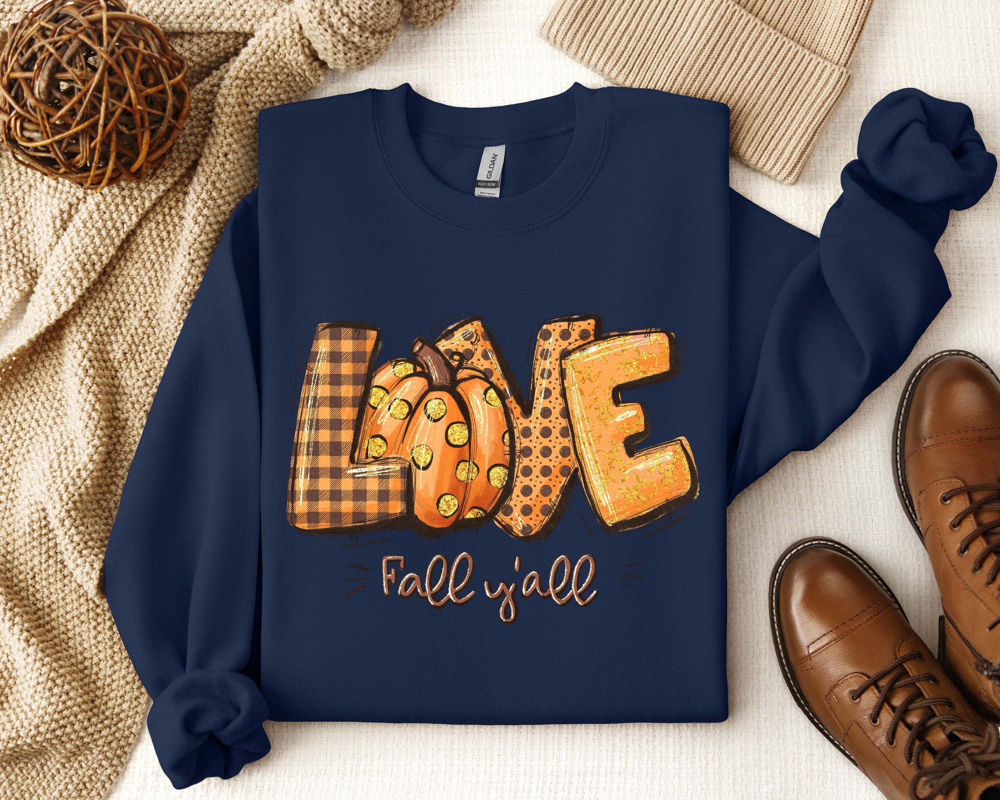 Love Fall Y'All Sweatshirt Halloween Shirt Hello Pumpkin Fall Vibes Family Thanksgiving Tee image 2