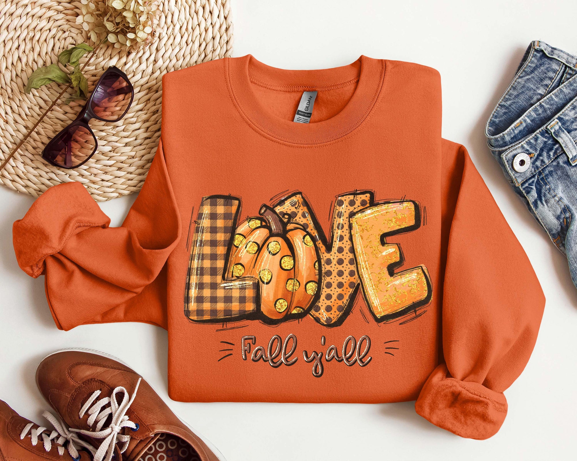 Love Fall Y'All Sweatshirt Halloween Shirt Hello Pumpkin Fall Vibes Family Thanksgiving Tee image 3