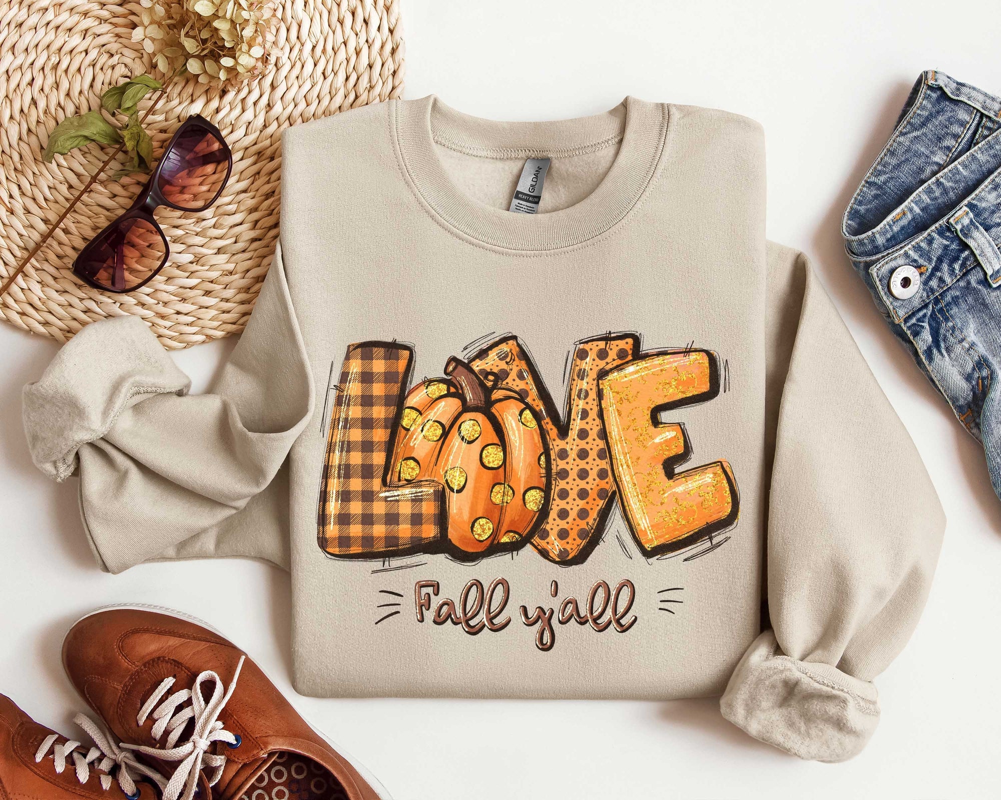 Love Fall Y'All Sweatshirt Halloween Shirt Hello Pumpkin Fall Vibes Family Thanksgiving Tee image 0