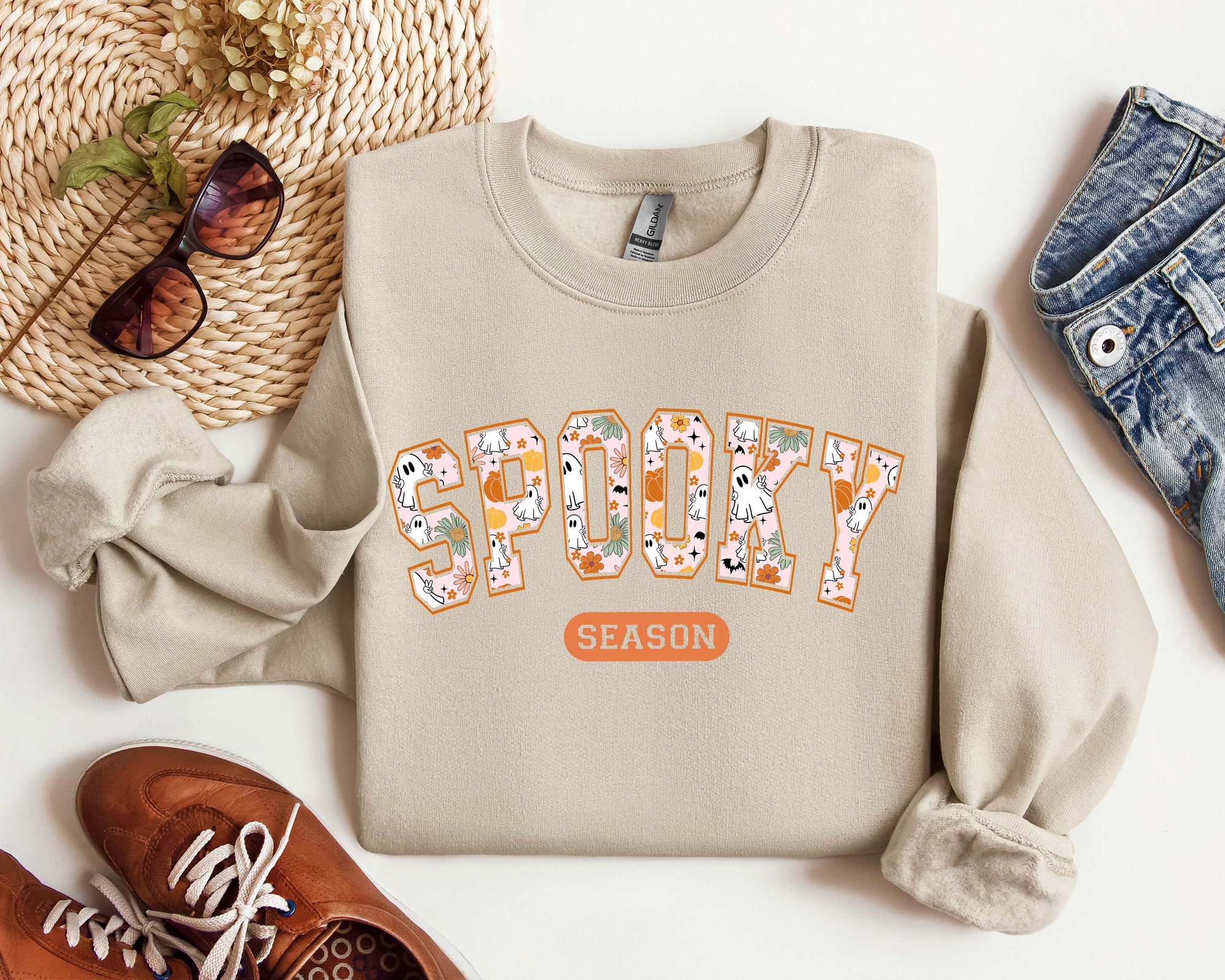 Spooky Season Sweatshirt: Retro Cozy Fall Vibes Halloween Shirt image 3