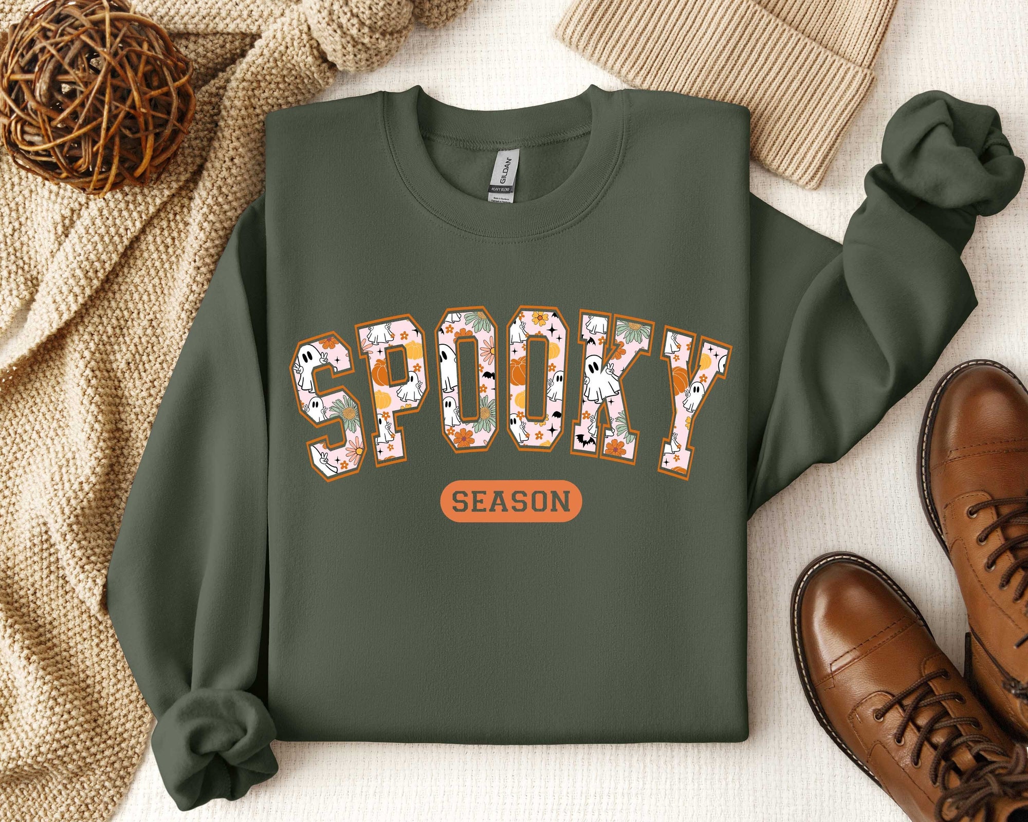 Spooky Season Sweatshirt: Retro Cozy Fall Vibes Halloween Shirt image 0