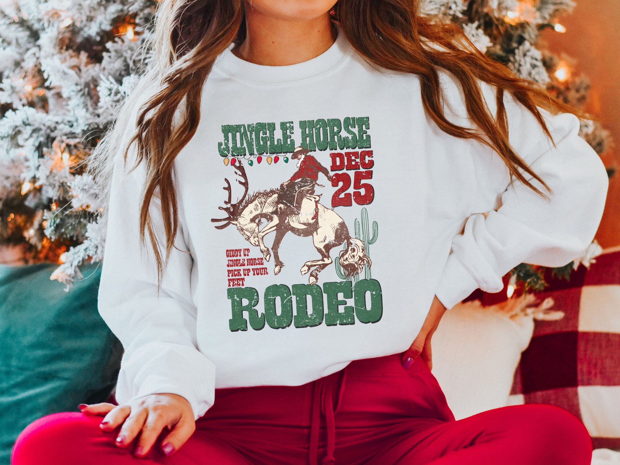 Jingle Horse Rodeo & Cowboy Christmas Sweatshirt - Retro Gift image 2