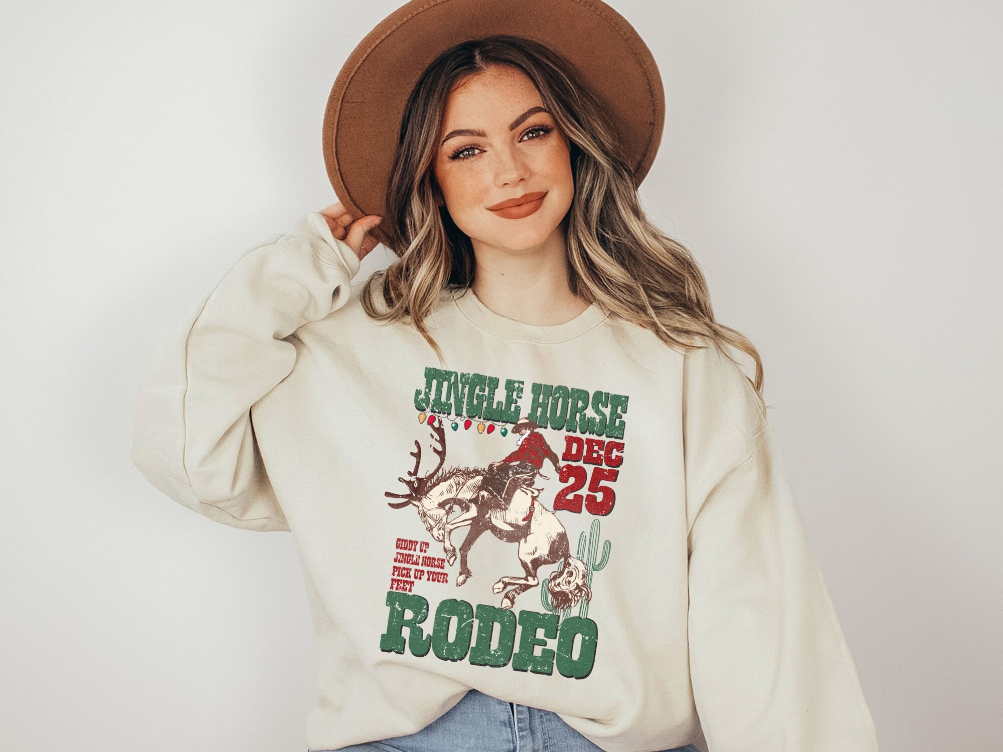 Jingle Horse Rodeo & Cowboy Christmas Sweatshirt - Retro Gift image 1