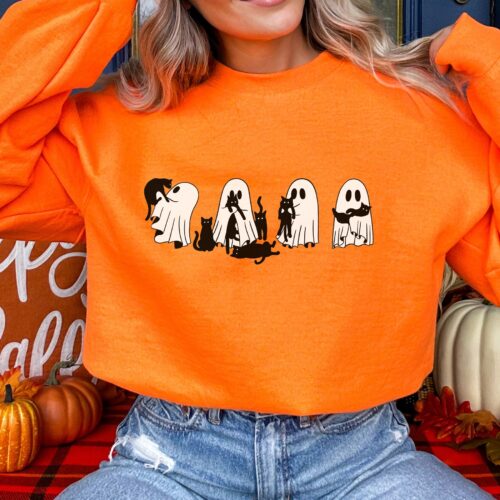 Ghosts with Cats Sweater: Cute Black Cat Lover Halloween Sweatshirt for Cat Moms image 0