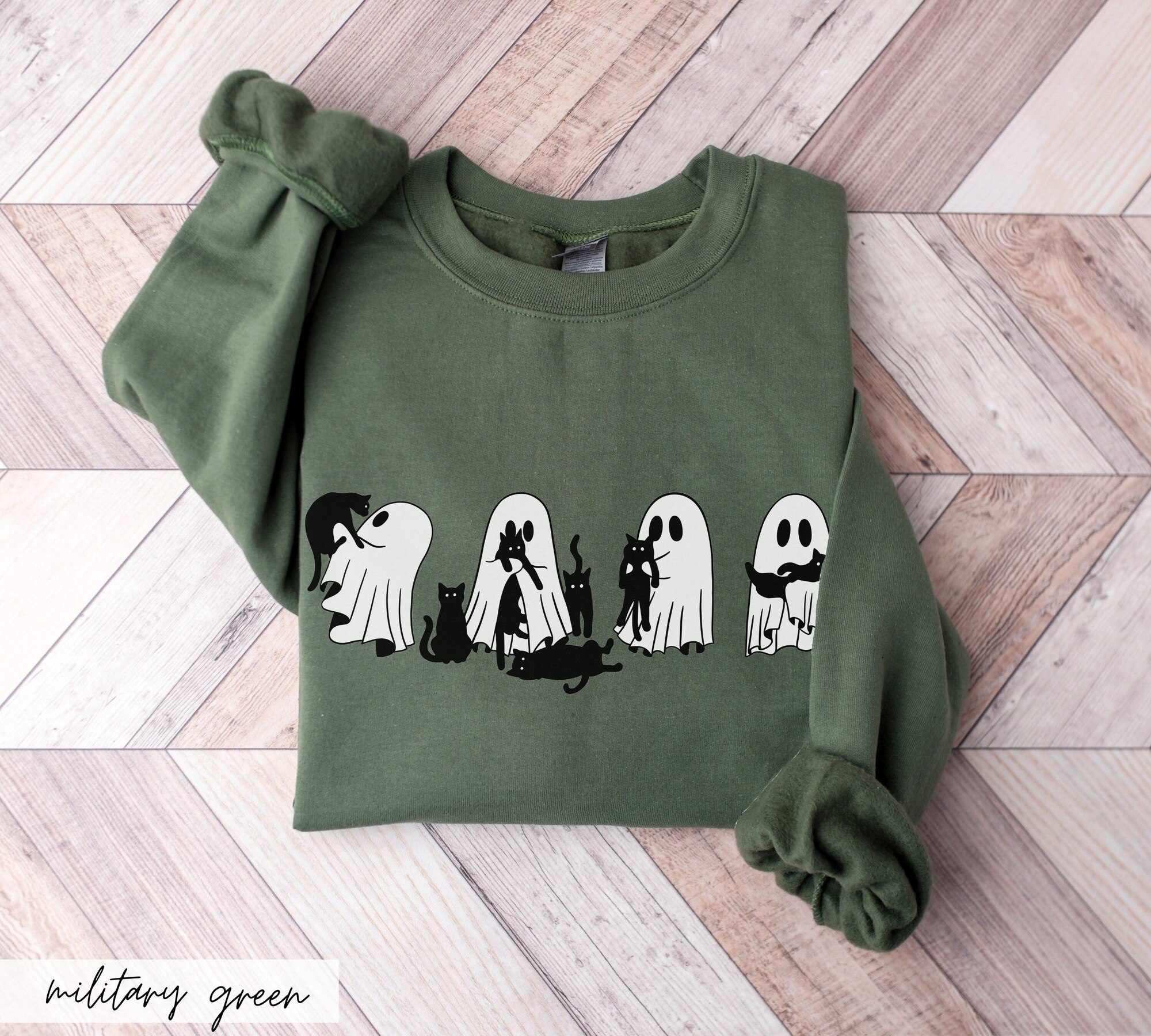 Ghosts with Cats Sweater: Cute Black Cat Lover Halloween Sweatshirt for Cat Moms image 1