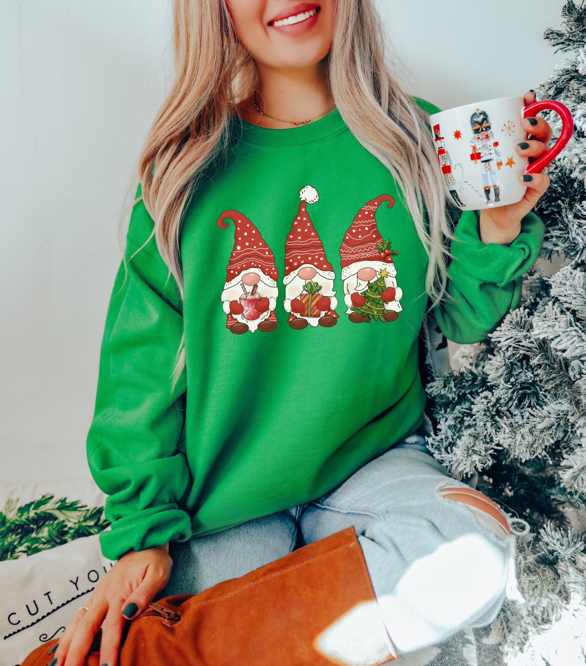 "Christmas Gnomes Sweatshirt - Cute Gnomies Merry Holiday Tee" image 2