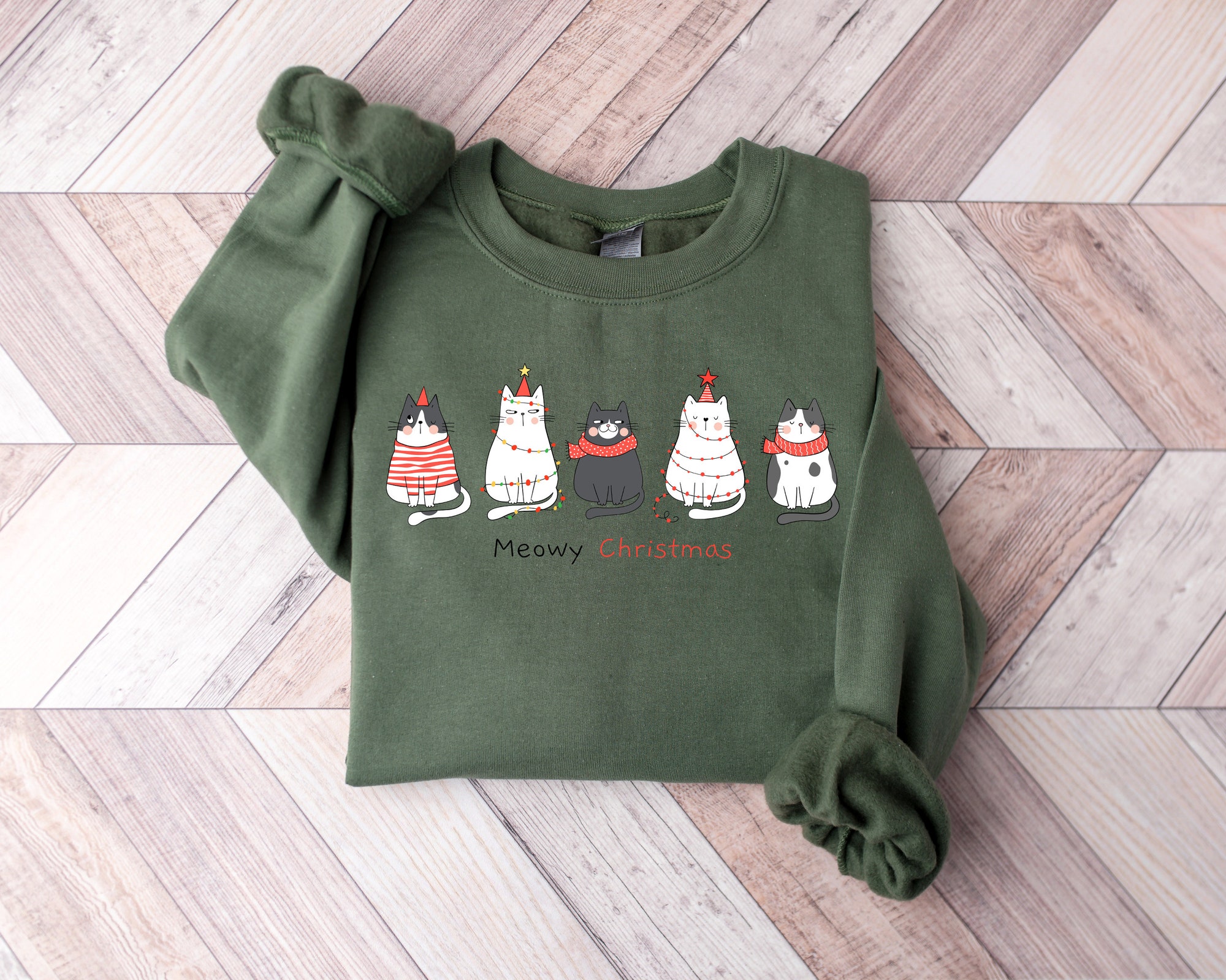 Meowy Christmas Sweatshirt | Happy Cat Year Shirt image 1