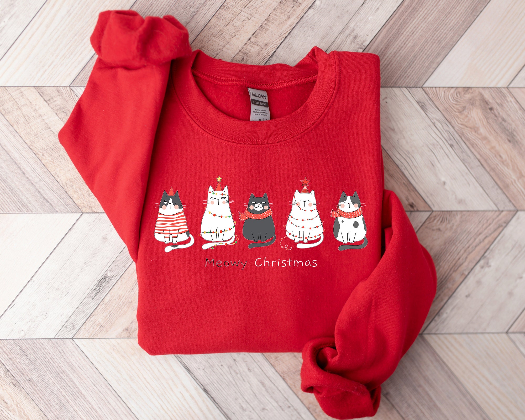 Meowy Christmas Sweatshirt | Happy Cat Year Shirt image 2