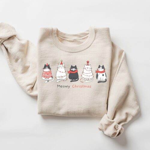 Meowy Christmas Sweatshirt | Happy Cat Year Shirt image 0