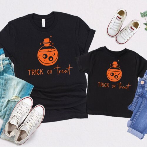 Trick or Treat & Funny Halloween Shirt for Kids Toddlers Girls image 0