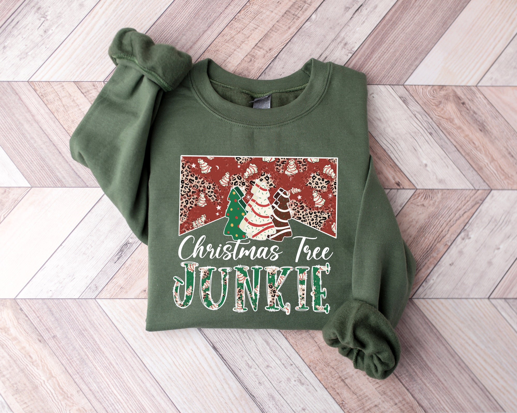 Christmas Tree Junkie Sweatshirt | Little Debbie Christmas Tree Shirt image 1