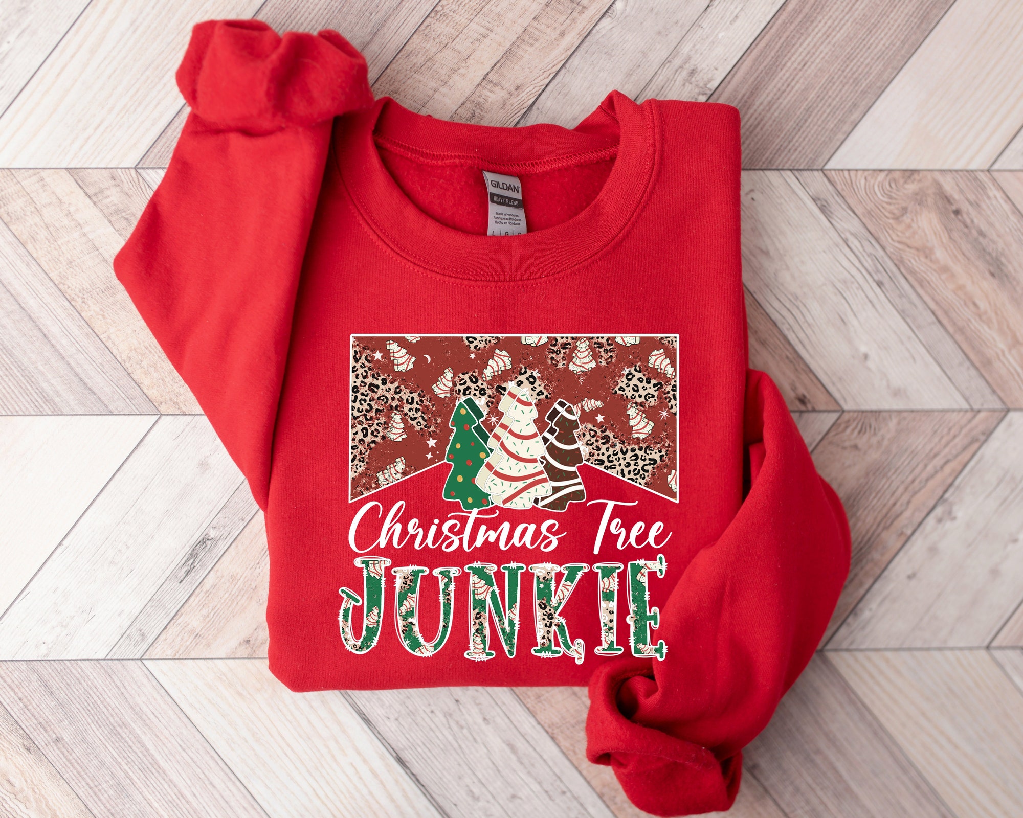 Christmas Tree Junkie Sweatshirt | Little Debbie Christmas Tree Shirt image 3