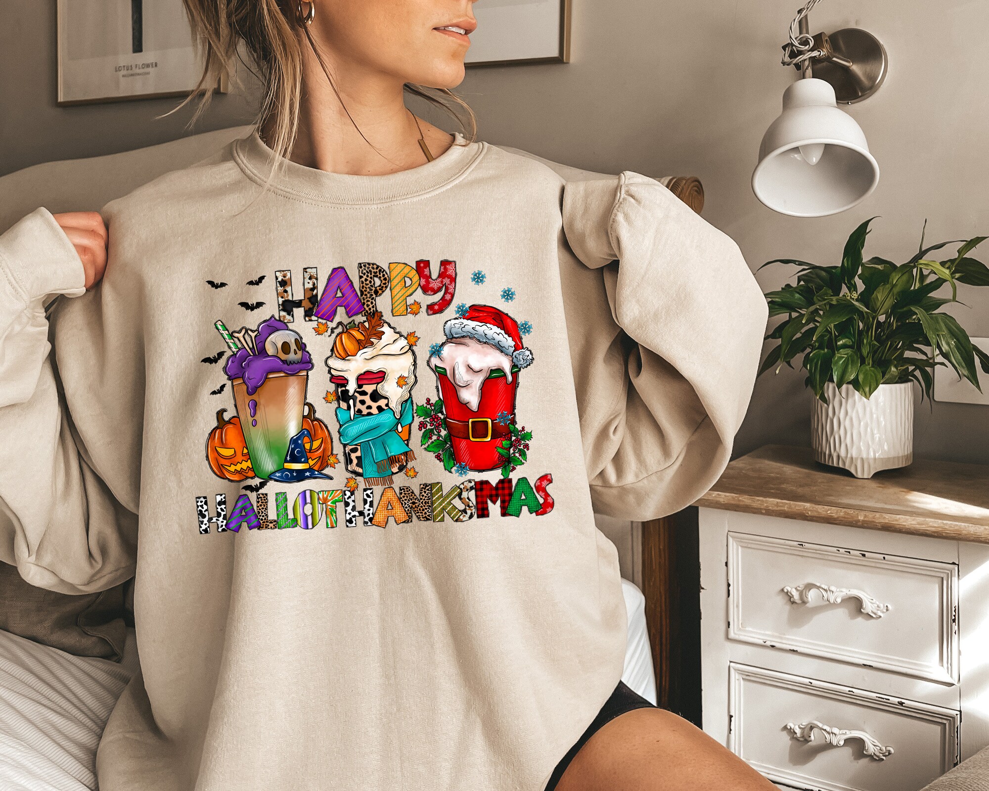 HalloThanksMas Hoodie Funny Halloween Thanksgiving Christmas Sweatshirt image 4