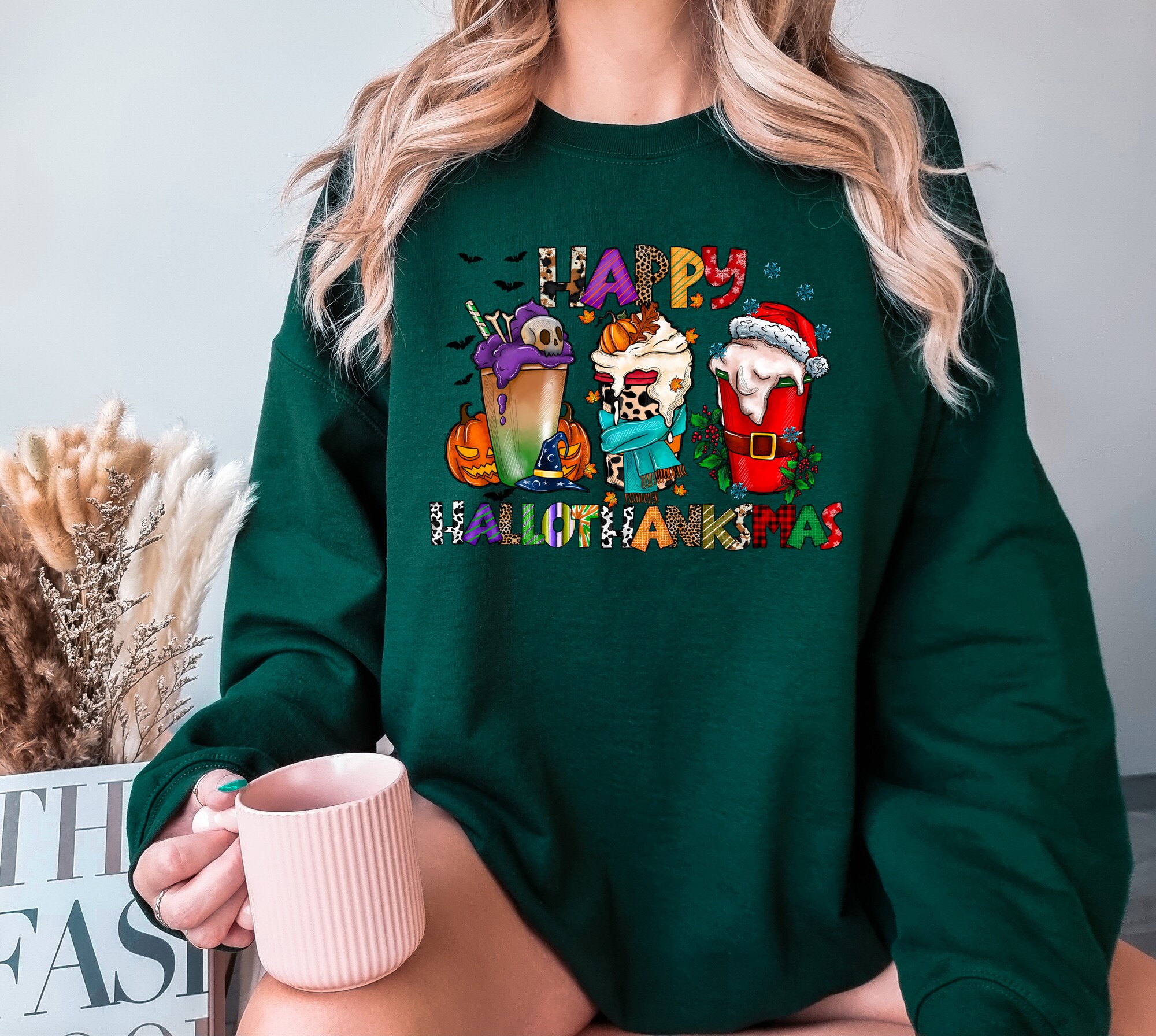 HalloThanksMas Hoodie Funny Halloween Thanksgiving Christmas Sweatshirt image 2