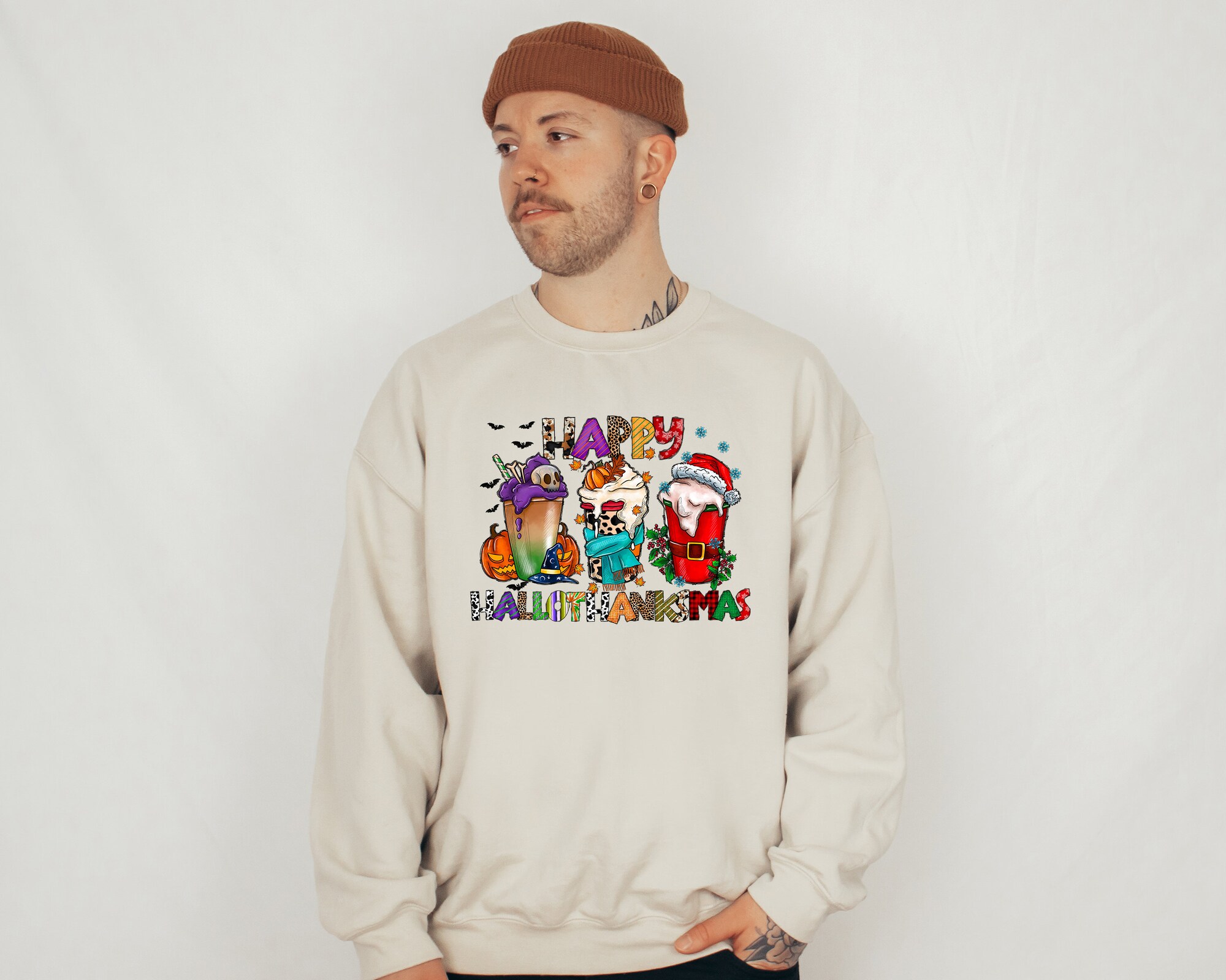 HalloThanksMas Hoodie Funny Halloween Thanksgiving Christmas Sweatshirt image 3