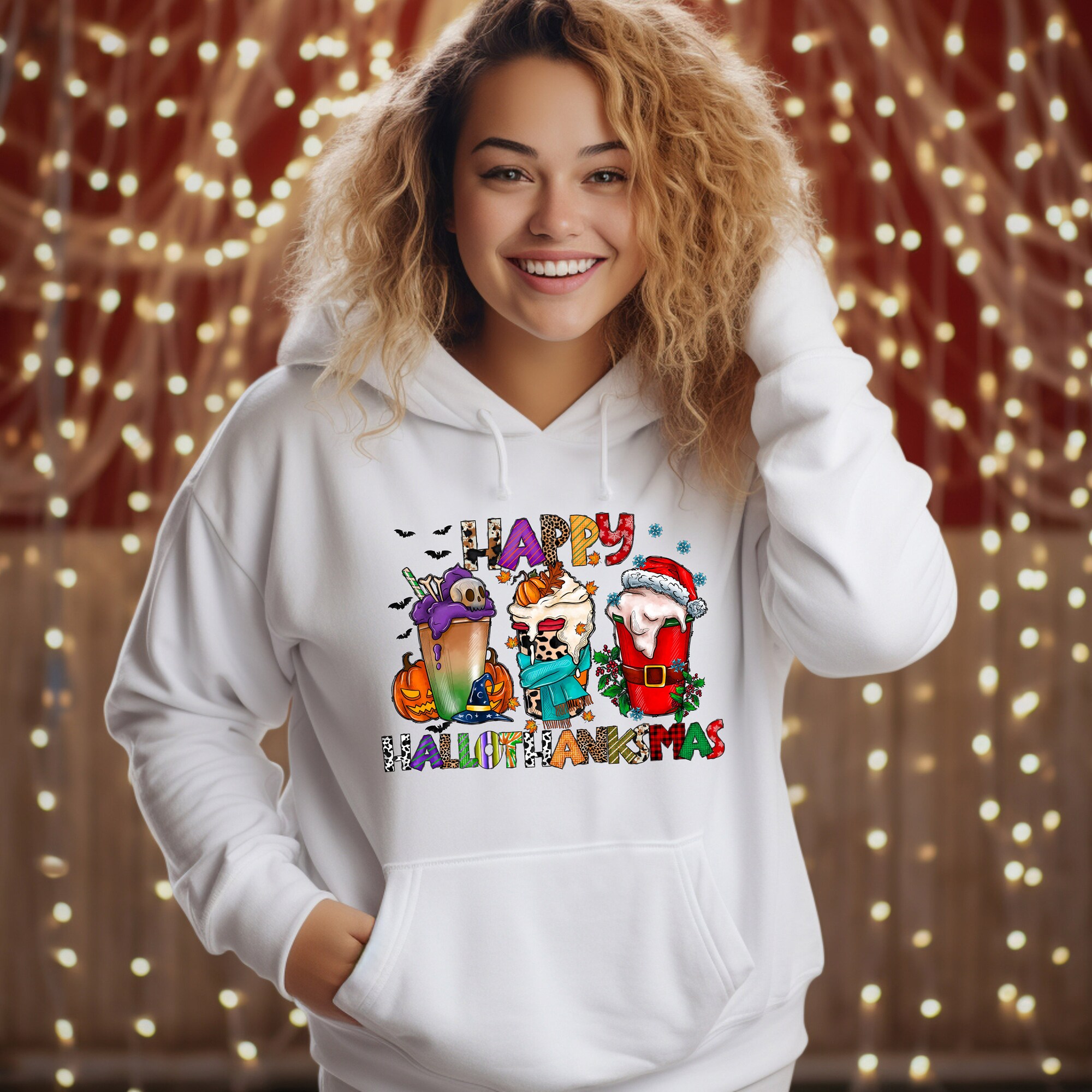 HalloThanksMas Hoodie: Funny Halloween Thanksgiving Christmas Sweatshirt image 4