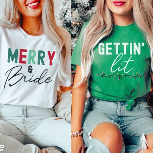 Winter Bachelorette Party Shirts: Christmas Bride Merry & Bride image 0