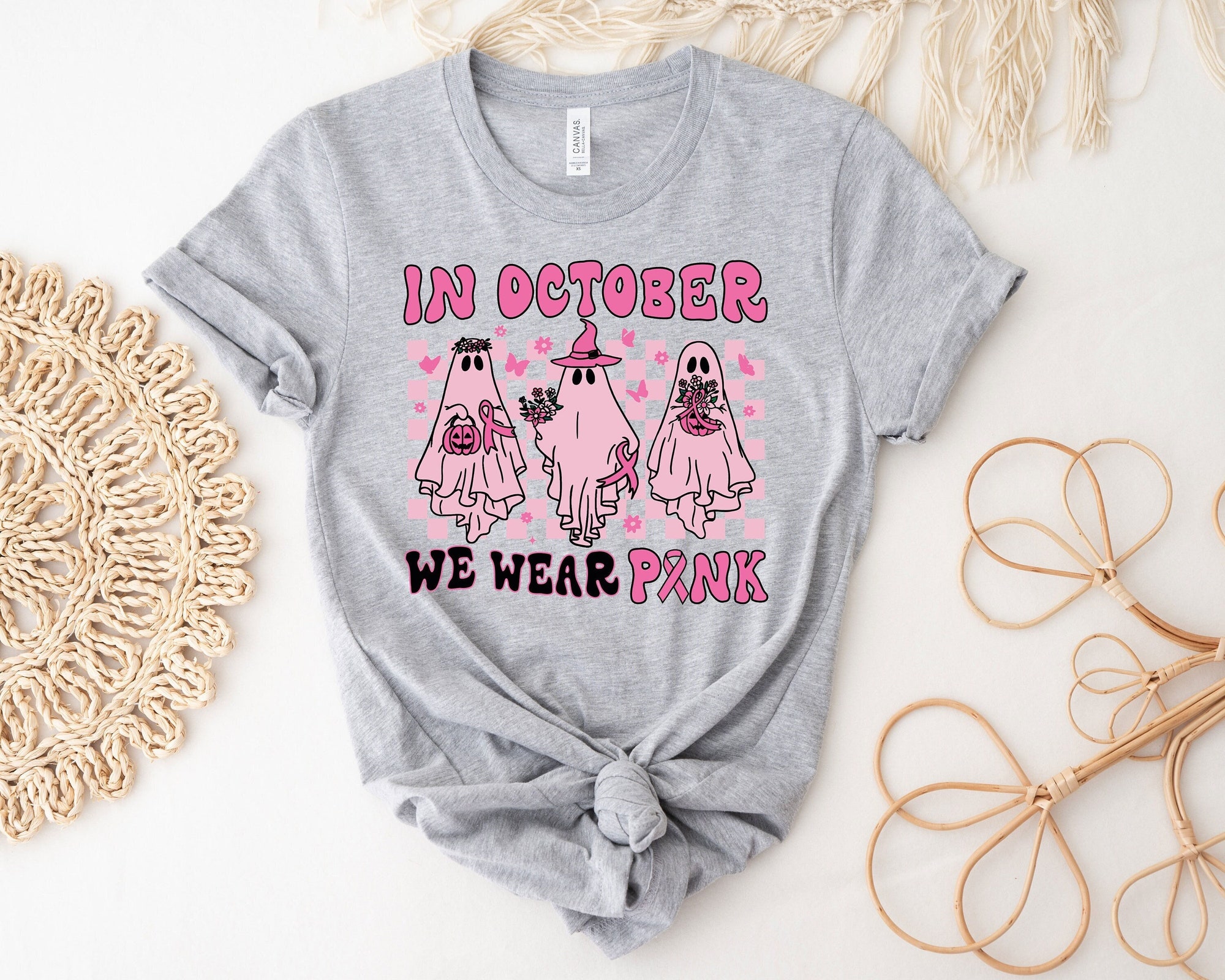 In October We Wear Pink Shirt - Breast Cancer Awareness Halloween Tee image 1