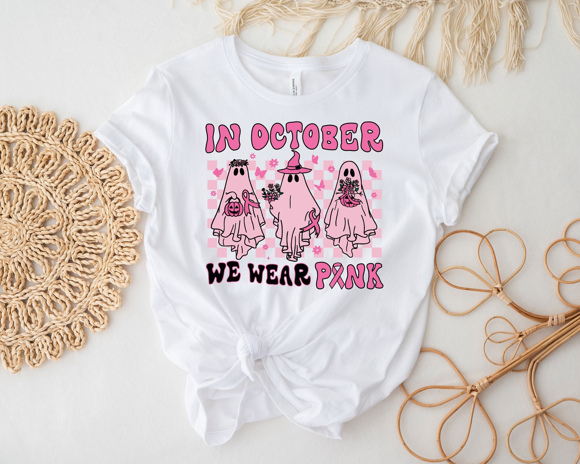 In October We Wear Pink Shirt - Breast Cancer Awareness Halloween Tee image 3