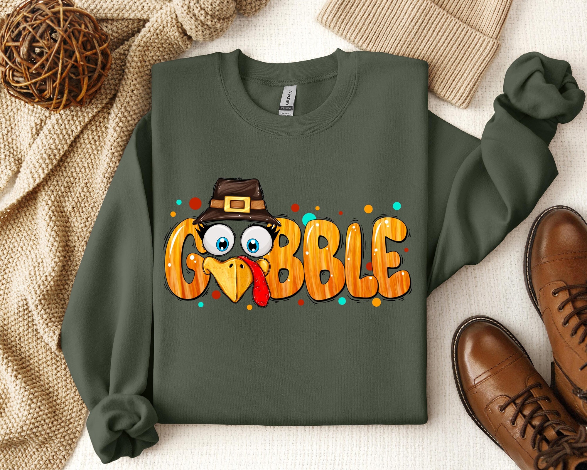 Thanksgiving Gobble Sweatshirt | Turkey Family Dinner Shirt image 0
