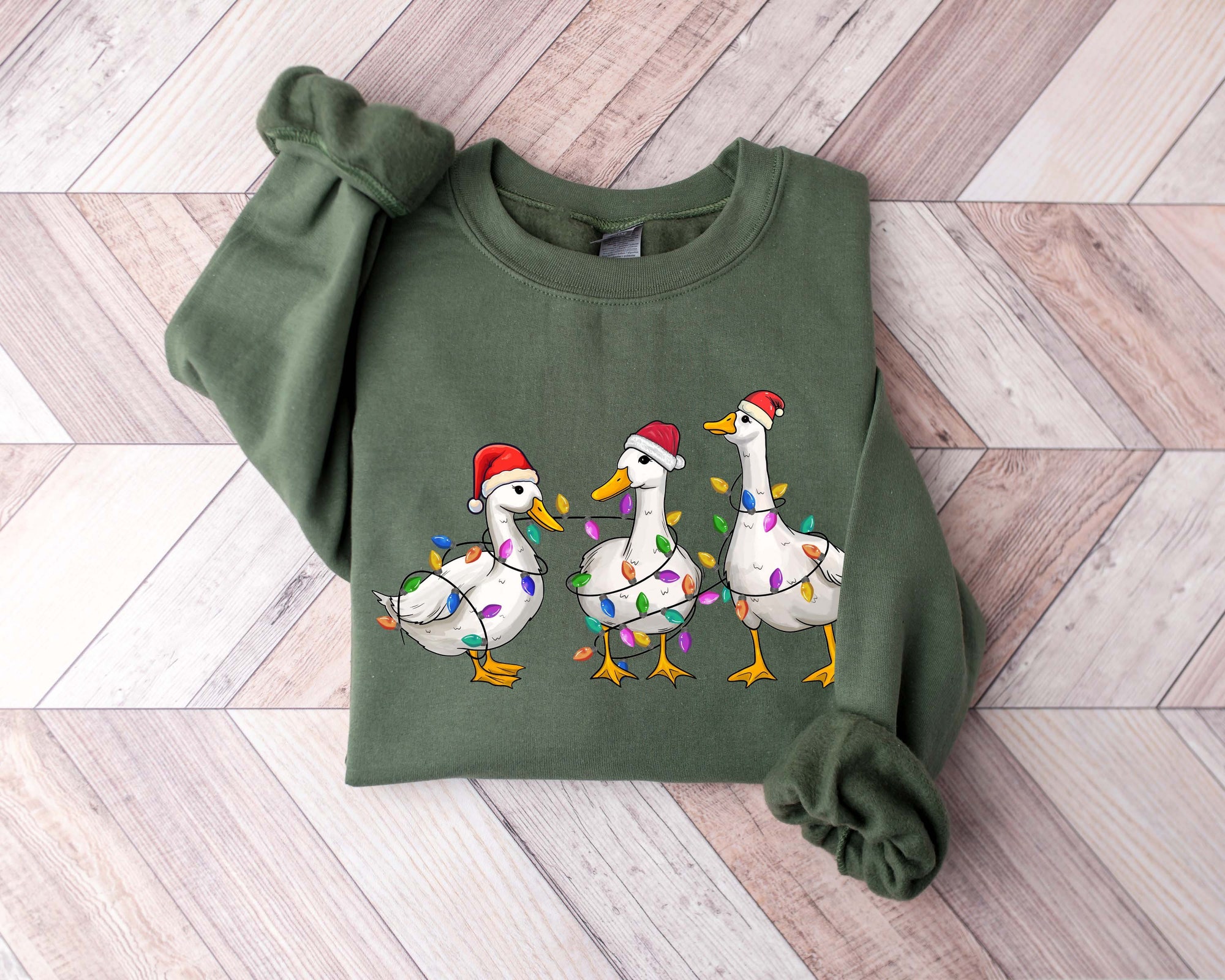 Funny Duck Christmas Sweatshirt: Lights & Gifts Crewneck Shirt image 2