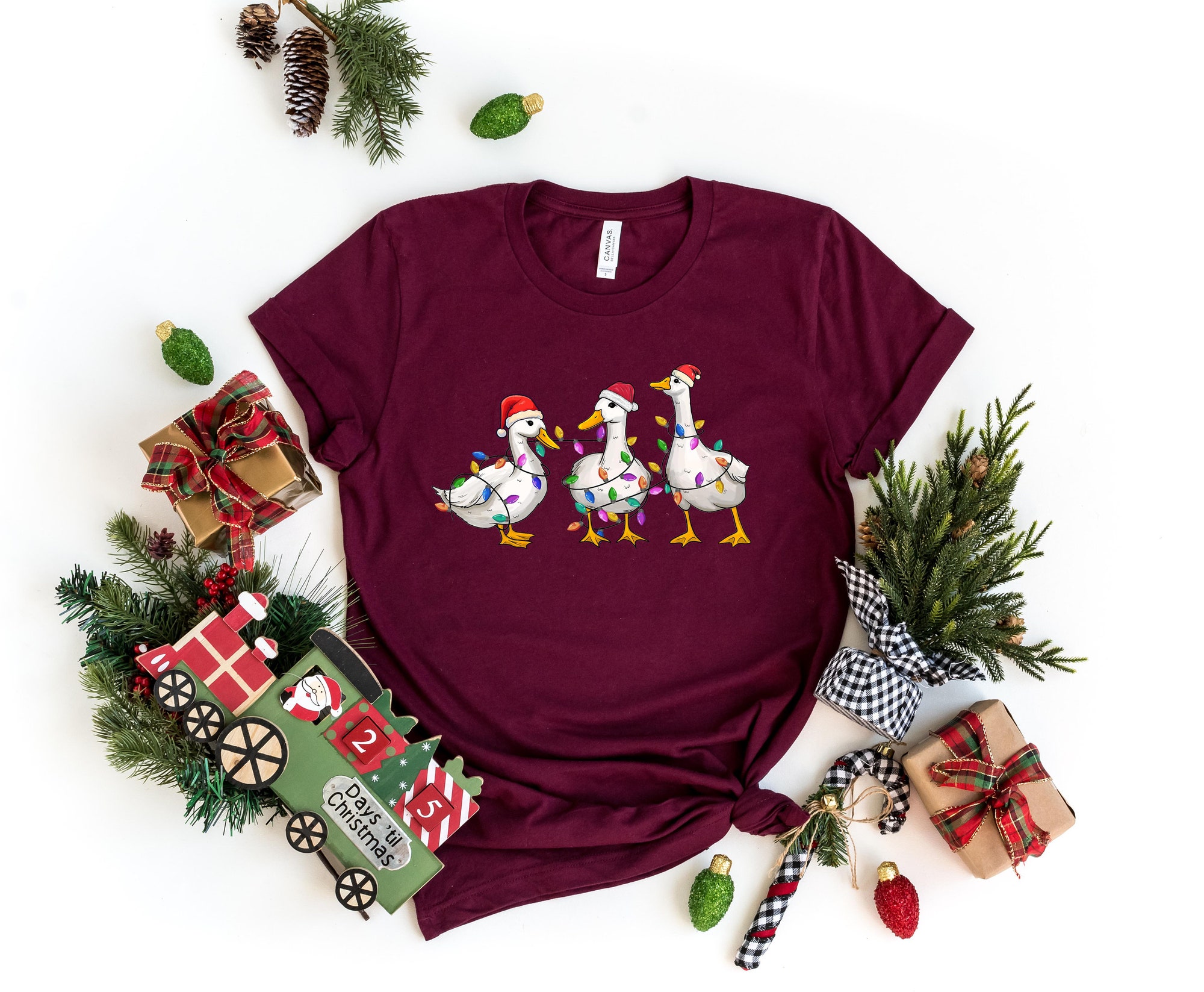 Funny Duck Christmas Sweatshirt: Lights & Gifts Crewneck Shirt image 4