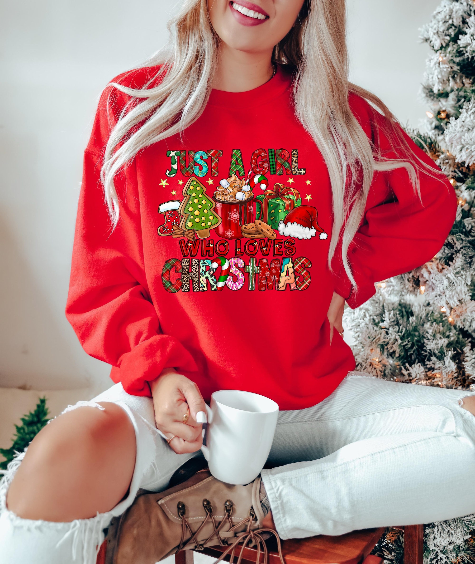 Women's Christmas Sweatshirt: Girl Who Loves Christmas Gift Shirt image 2