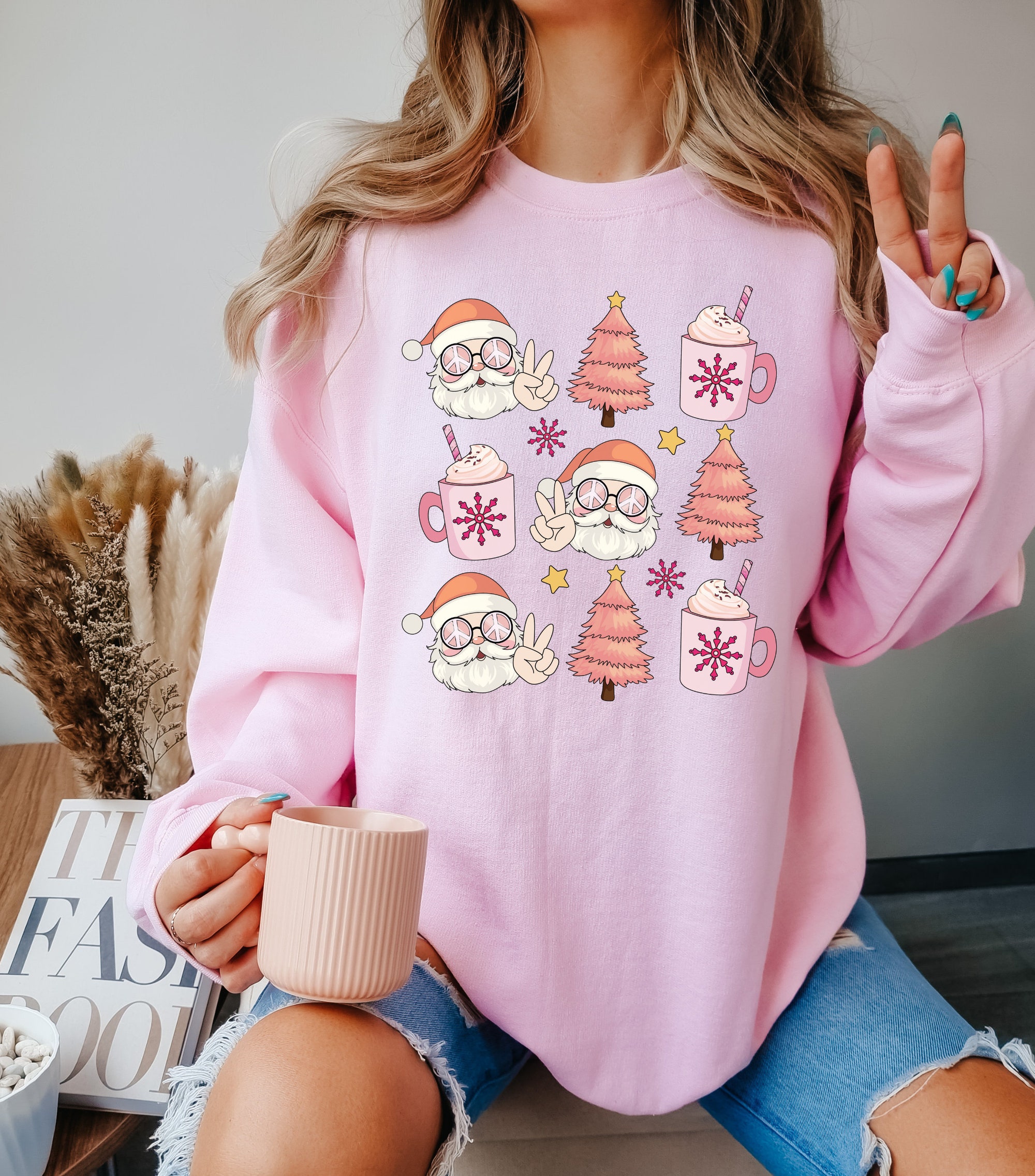 Pink Retro Santa Sweatshirt - Vintage Christmas Shirt Collection image 2