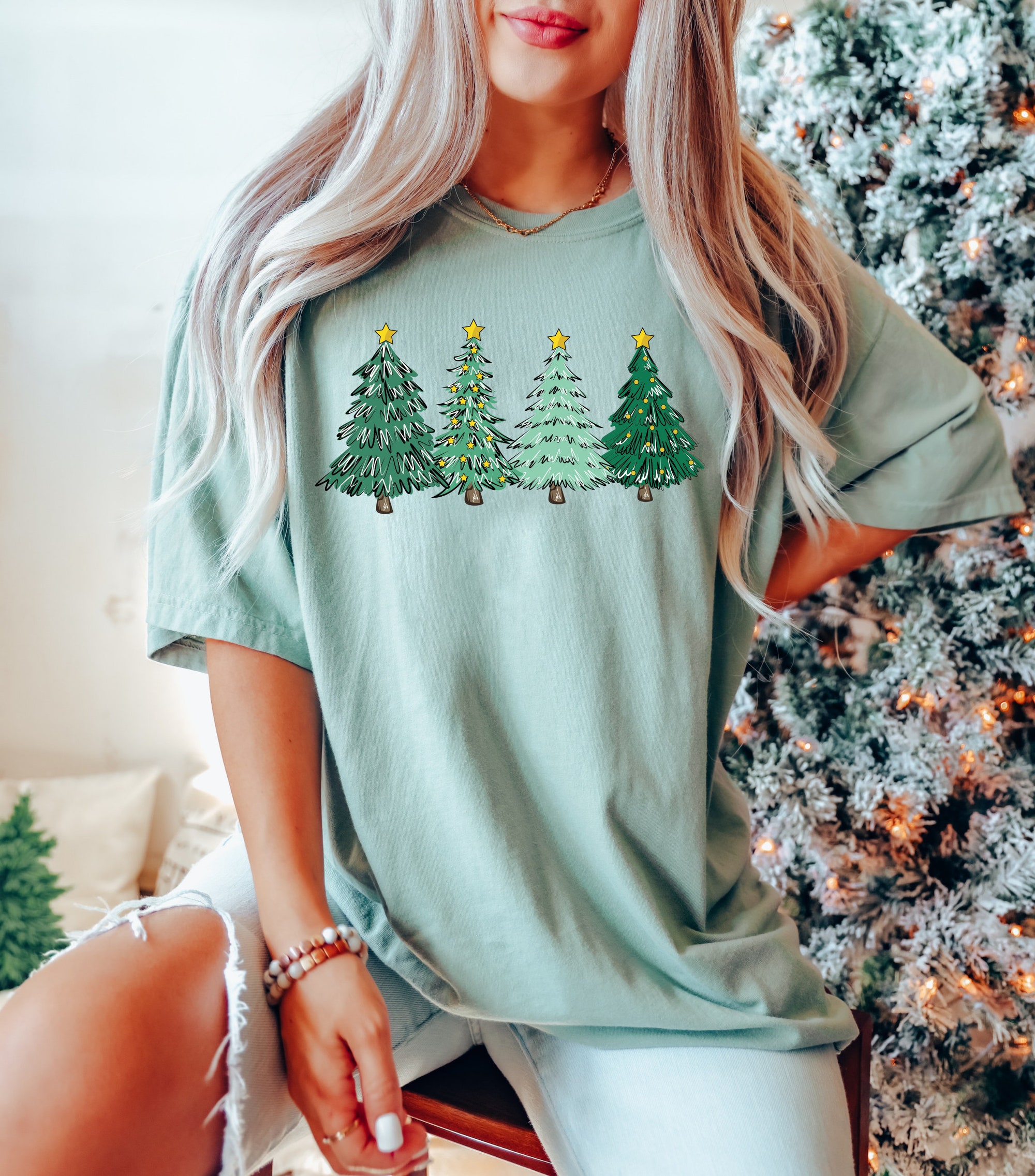 Christmas Trees Shirt - Festive Women's Holiday Apparel image 1