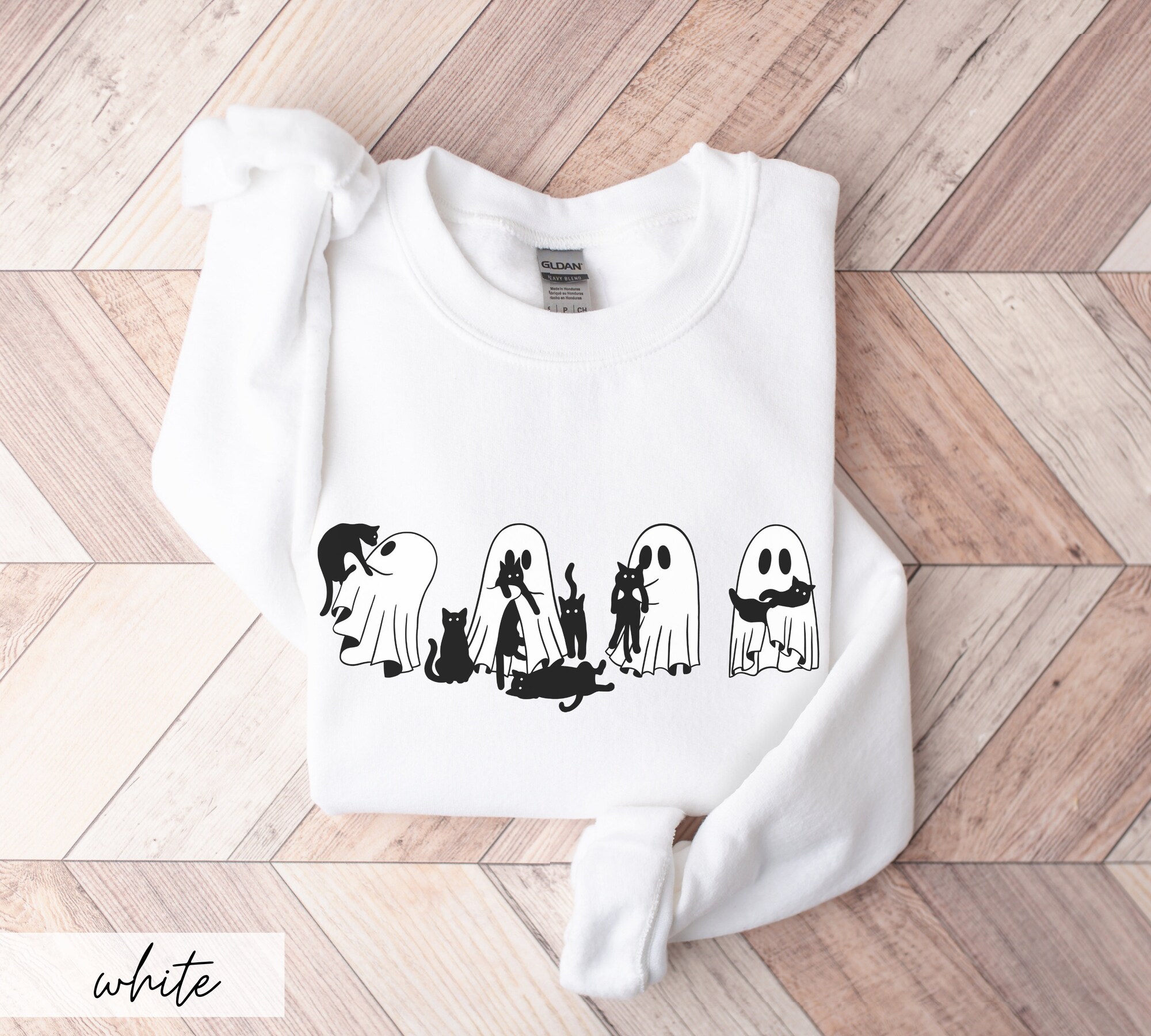 Ghosts with Cats Sweater: Cute Black Cat Lover Halloween Sweatshirt for Cat Moms image 4