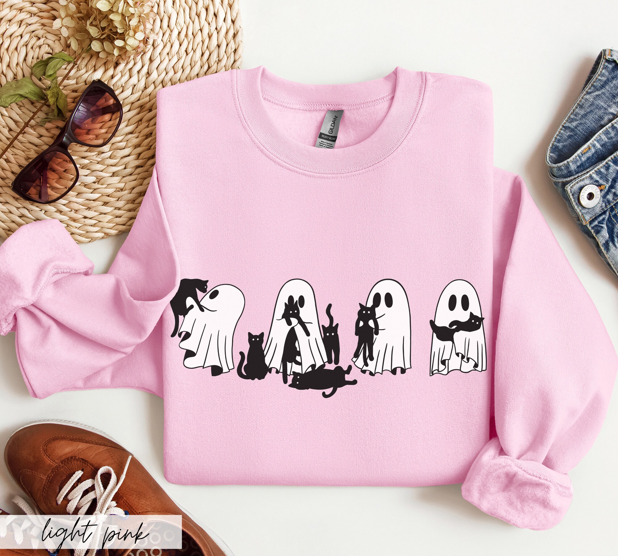 Ghosts with Cats Sweater: Cute Black Cat Lover Halloween Sweatshirt for Cat Moms image 5