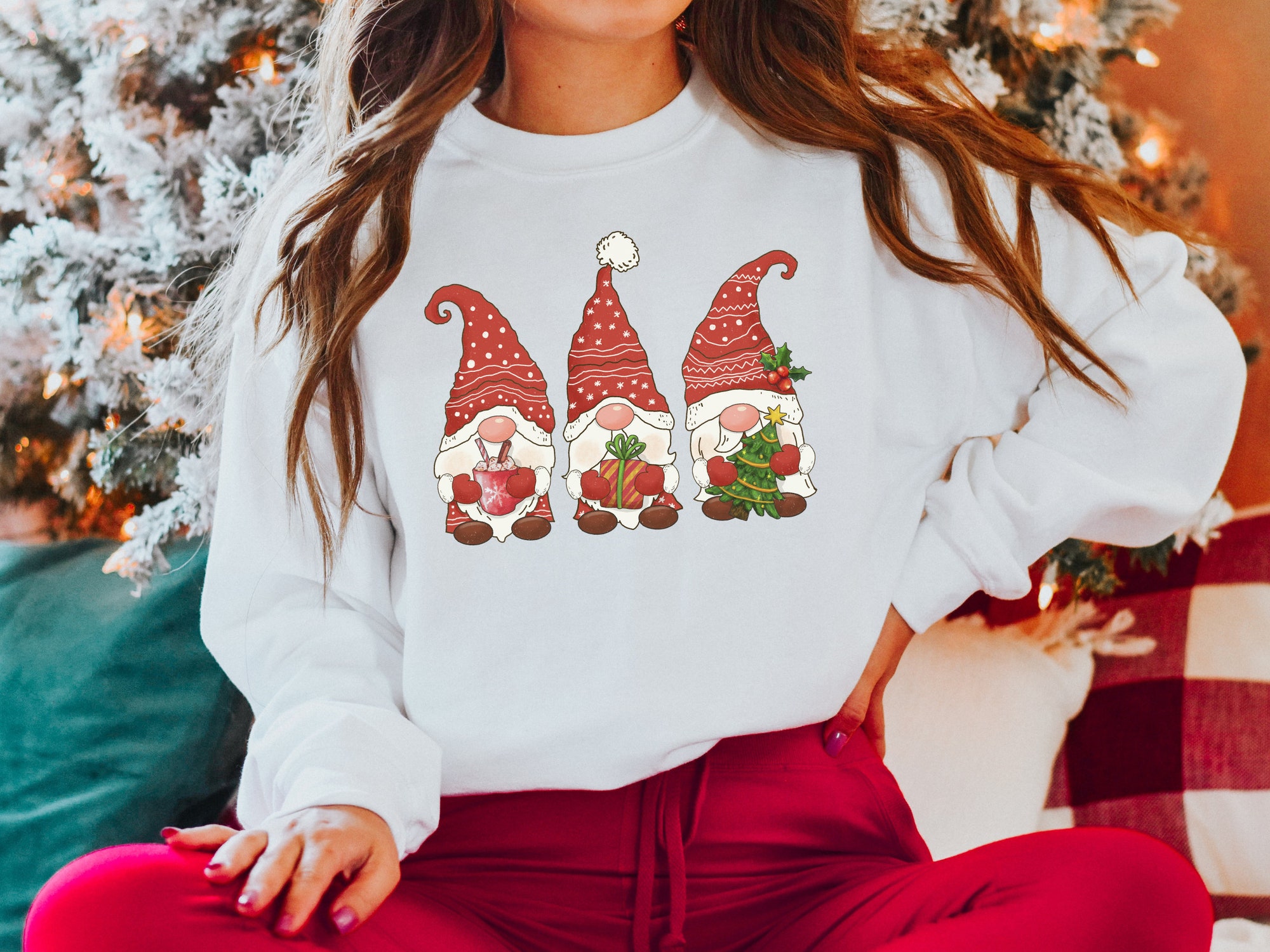 "Christmas Gnomes Sweatshirt - Cute Gnomies Merry Holiday Tee" image 5