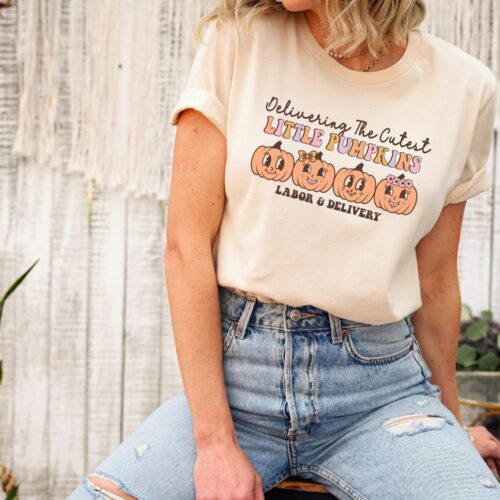 Halloween Labor And Delivery Nurse Shirt - Fall Pumpkins L&D Tee image 0