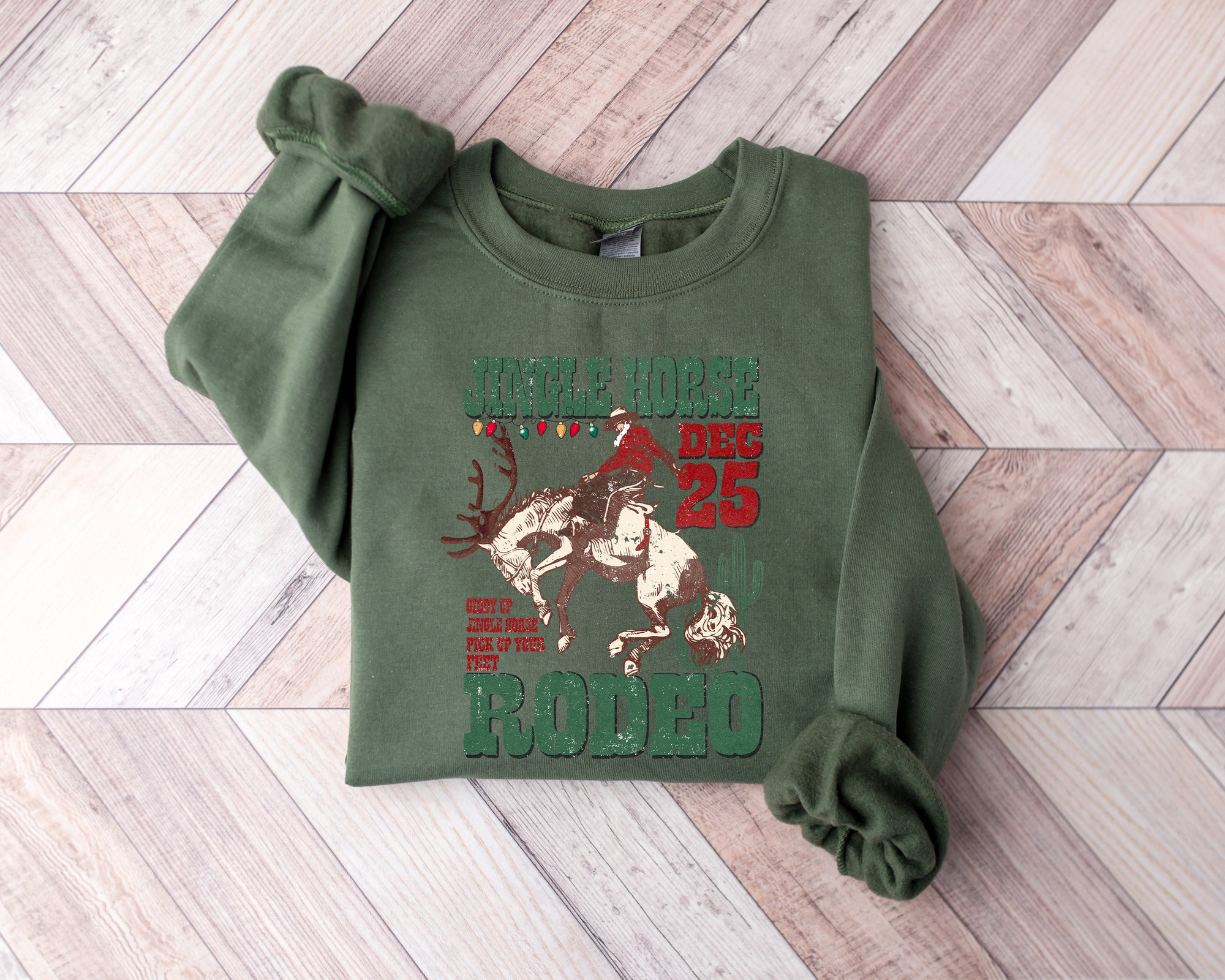 Cowboy Christmas Sweater | Giddy Up Jingle Horse Sweatshirt image 3