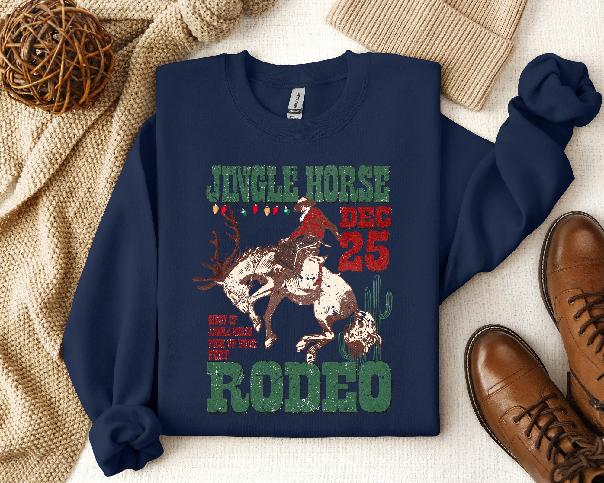 Cowboy Christmas Sweater | Giddy Up Jingle Horse Sweatshirt image 1