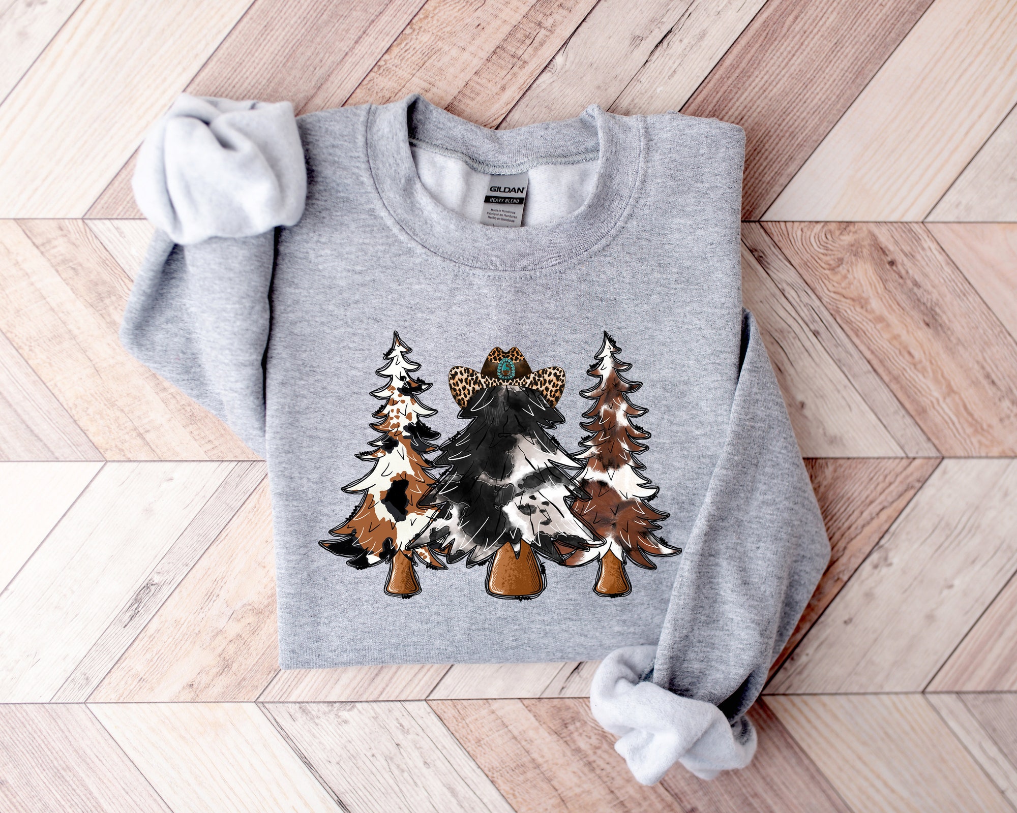 Country Christmas Sweatshirt | Cute Cowhide Holiday Sweatshirt image 3