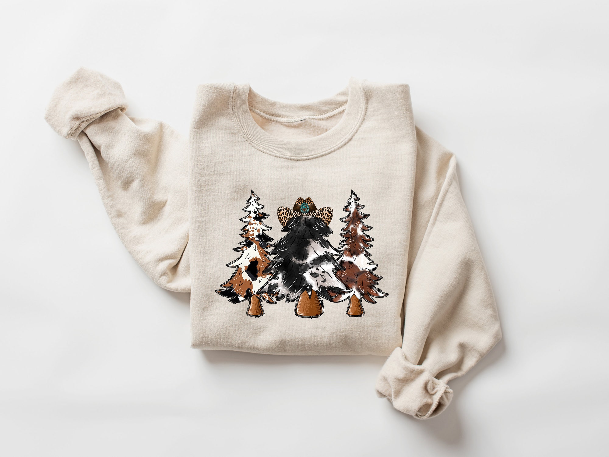 Country Christmas Sweatshirt | Cute Cowhide Holiday Sweatshirt image 1