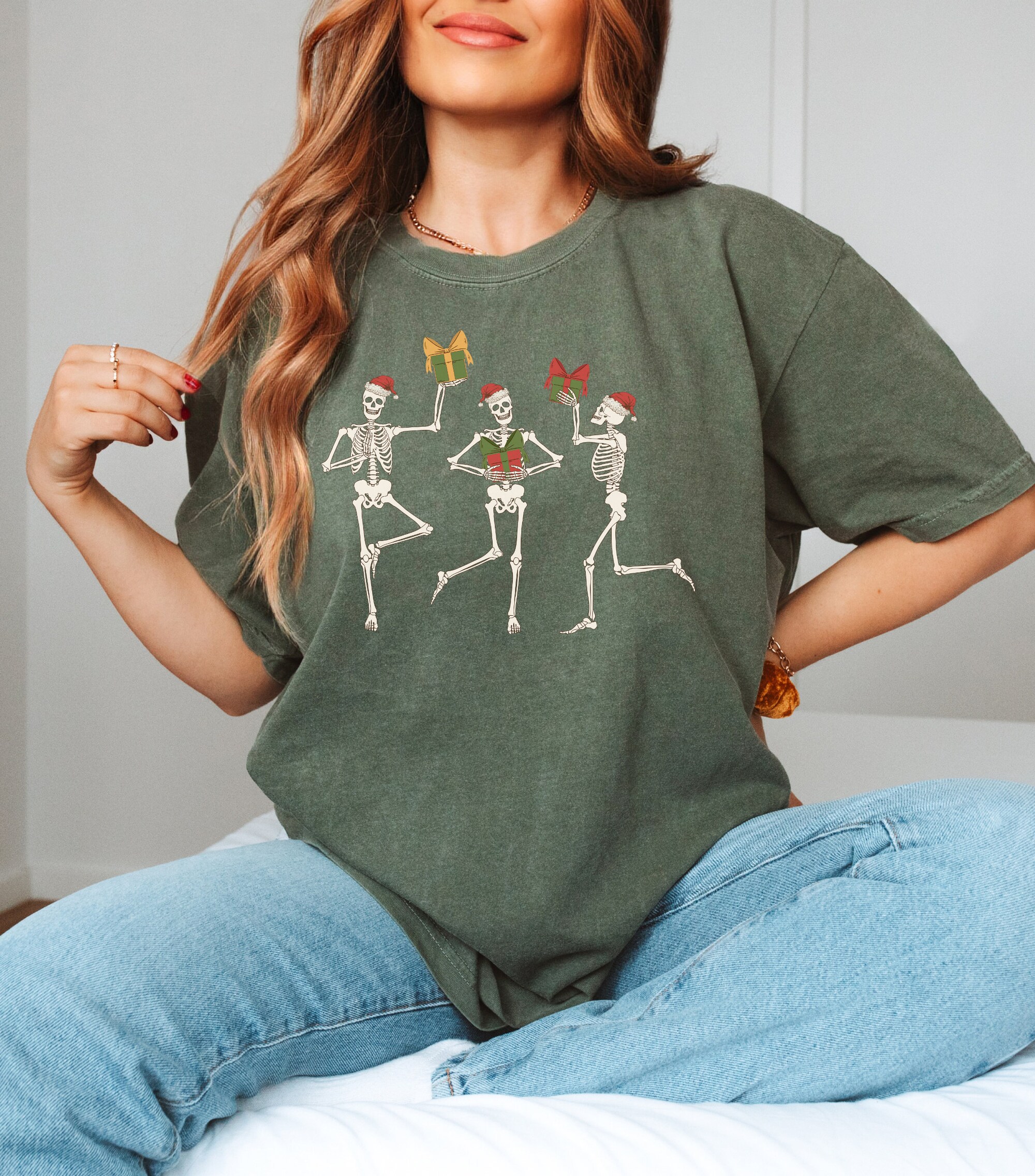 Funny Skeleton Dancing Christmas Shirt - Skull & Lights Design image 2