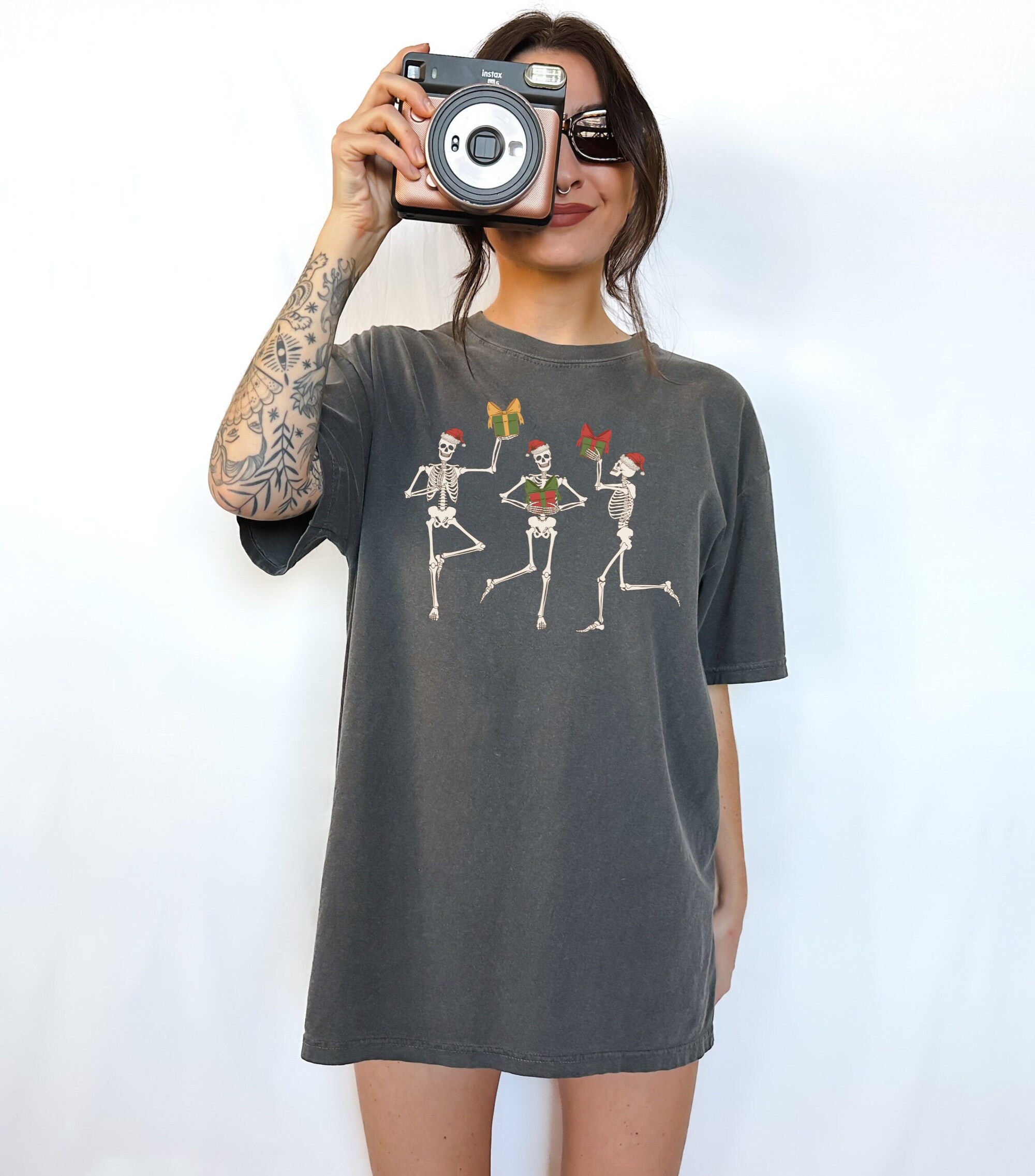 Funny Skeleton Dancing Christmas Shirt - Skull & Lights Design image 0