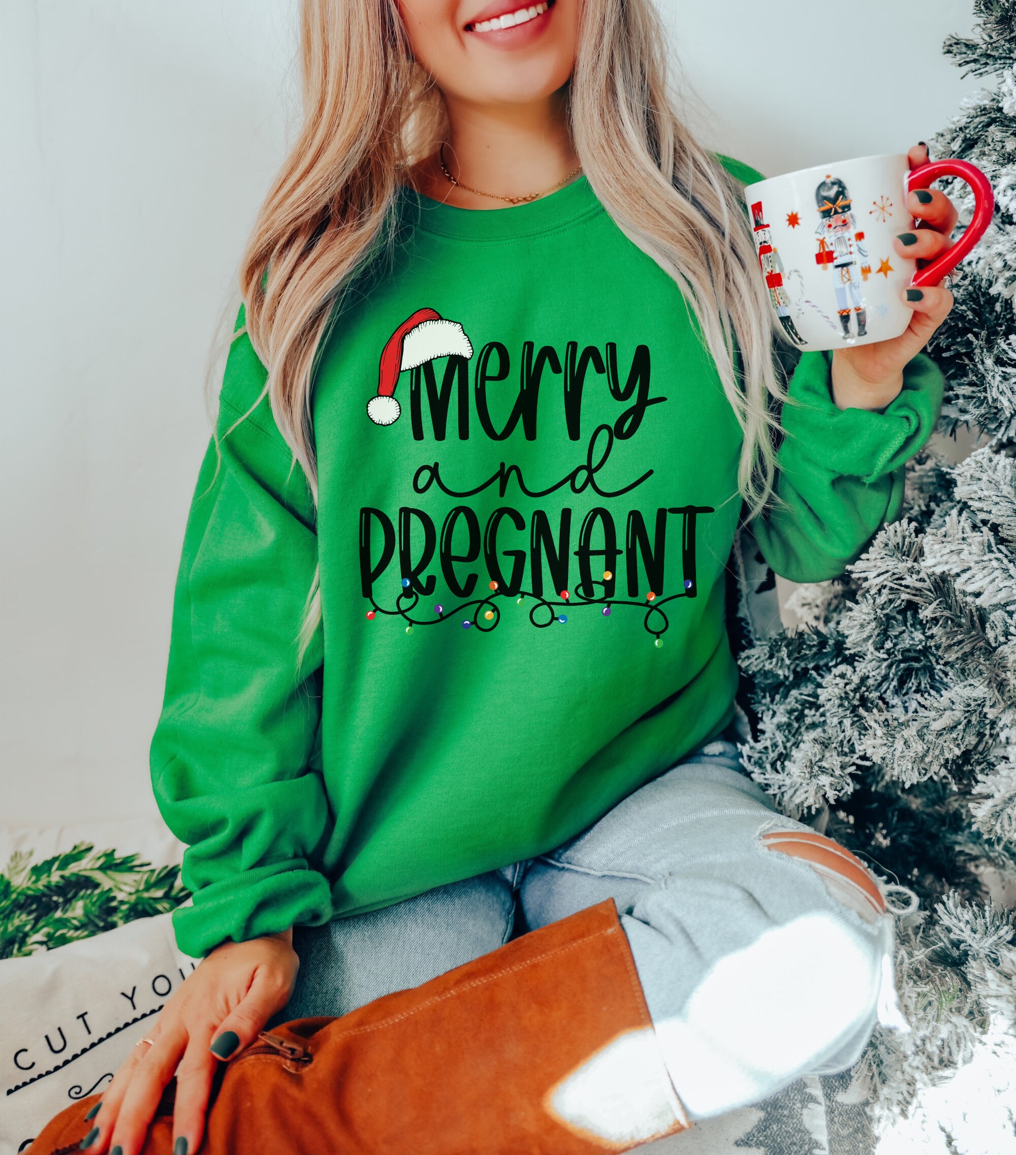 Merry & Pregnant Announcement Sweatshirt Christmas Baby Reveal image 1