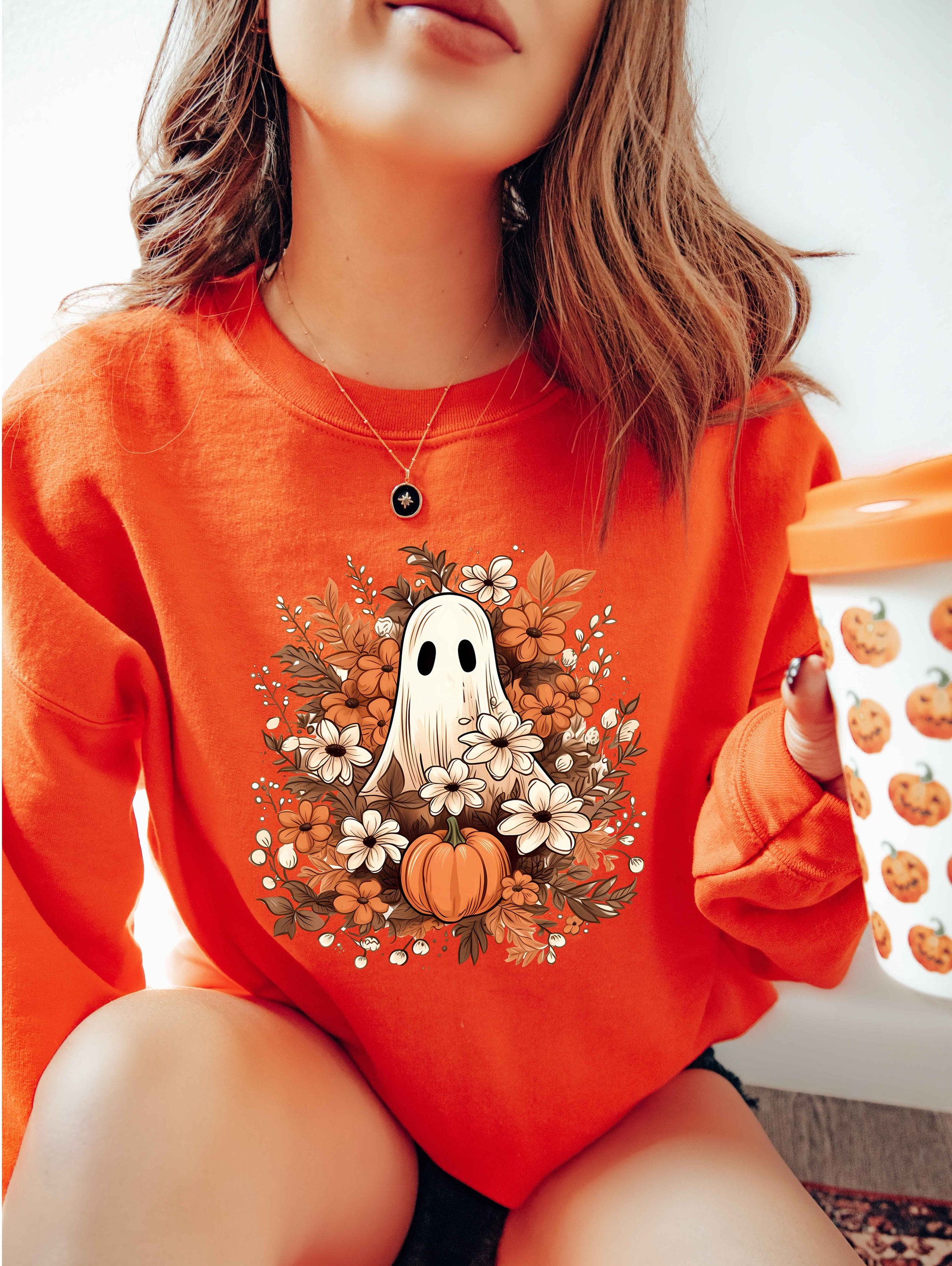 Floral Ghost Sweatshirt Halloween Ghost Shirt Vintage Fall Sweater image 1