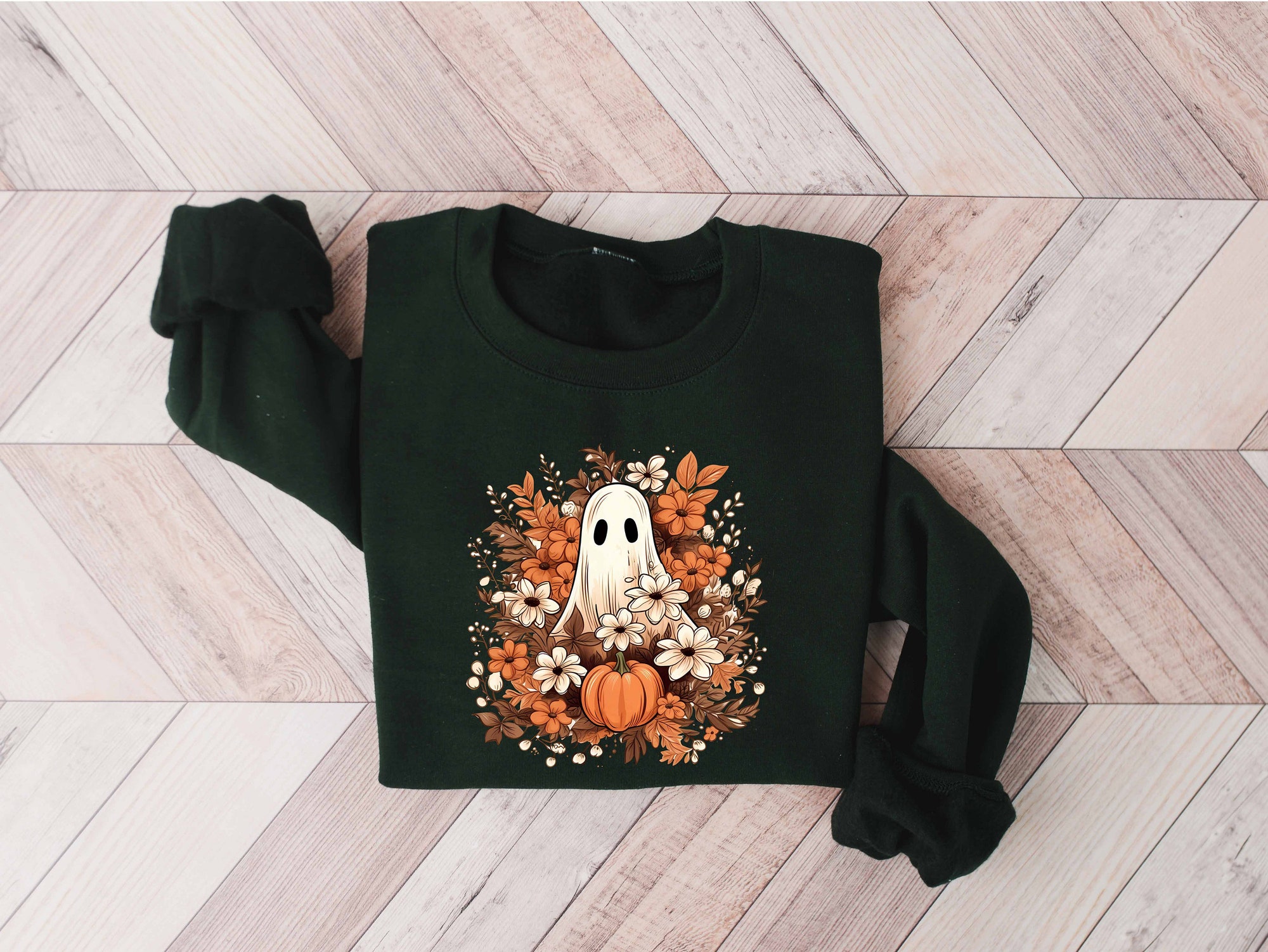 Floral Ghost Sweatshirt Halloween Ghost Shirt Vintage Fall Sweater image 2