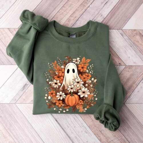 Floral Ghost Sweatshirt Halloween Ghost Shirt Vintage Fall Sweater image 0