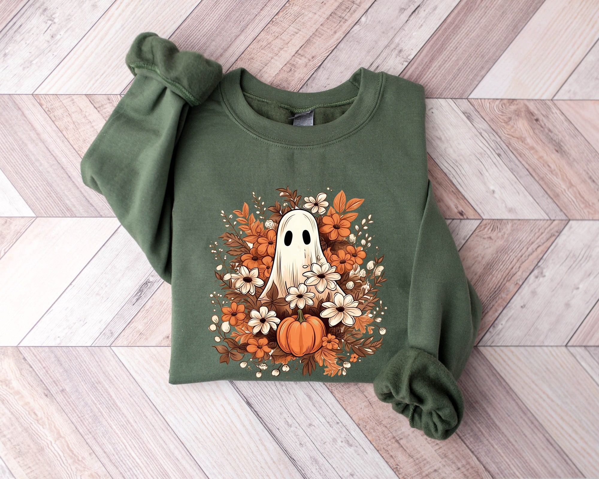 Floral Ghost Sweatshirt Halloween Ghost Shirt Vintage Fall Sweater image 0