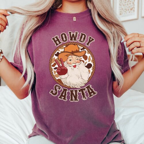 Howdy Santa Western Christmas Shirt - Vintage Holiday Style image 0