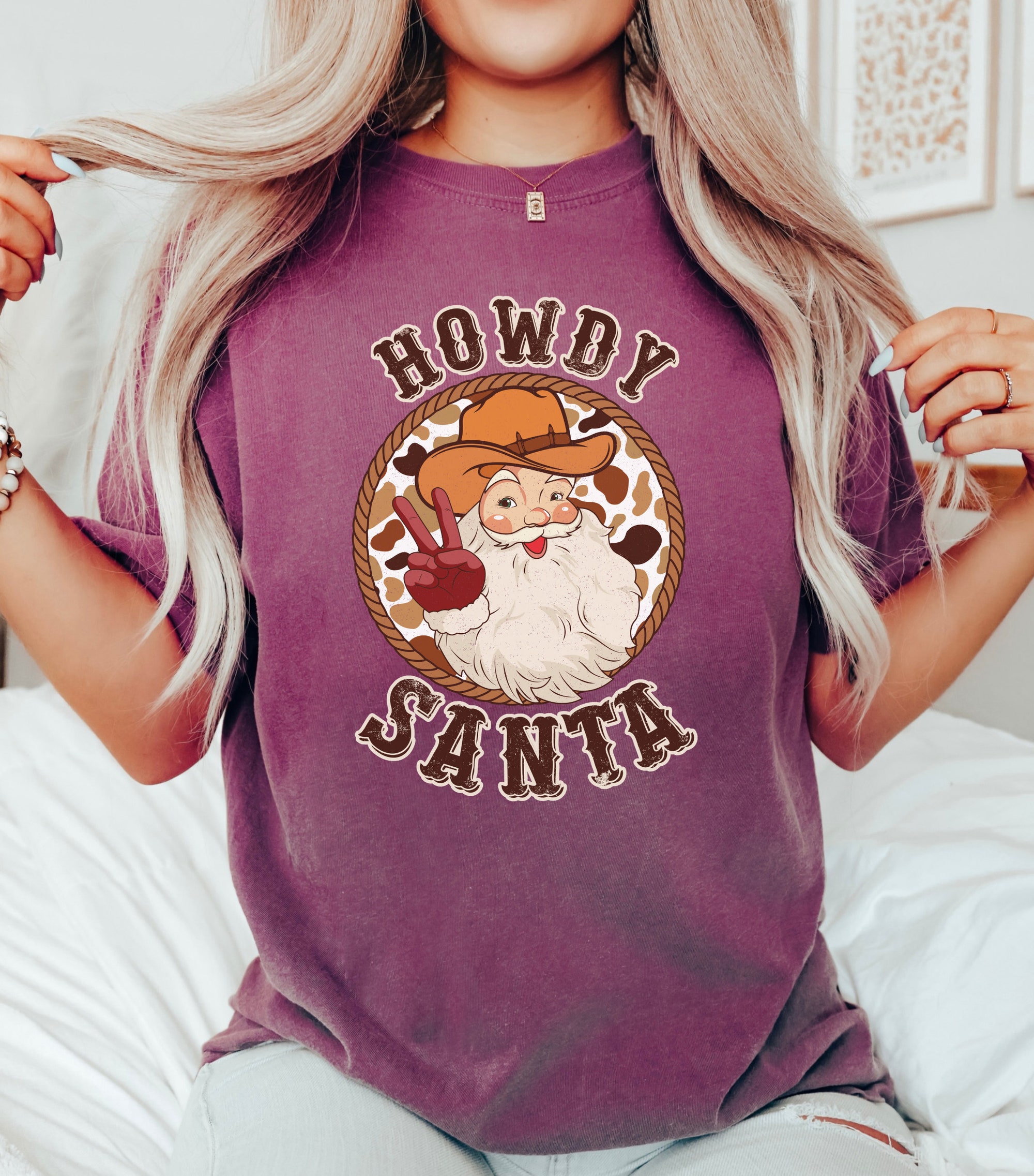 Howdy Santa Western Christmas Shirt - Vintage Holiday Style image 0